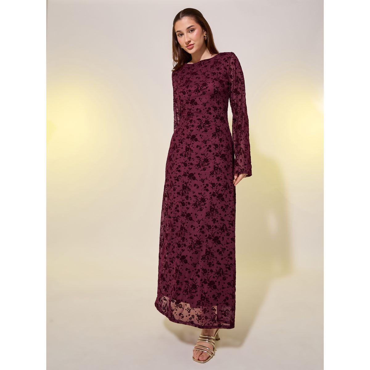 Styli Floral Burnout Jacquard Long Sleeves A-Line Maxi Dress-women-clothing-dresses-image-2