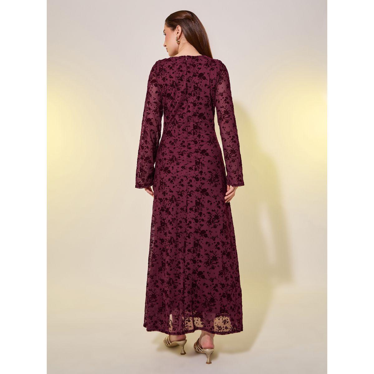 Styli Floral Burnout Jacquard Long Sleeves A-Line Maxi Dress-women-clothing-dresses-image-5