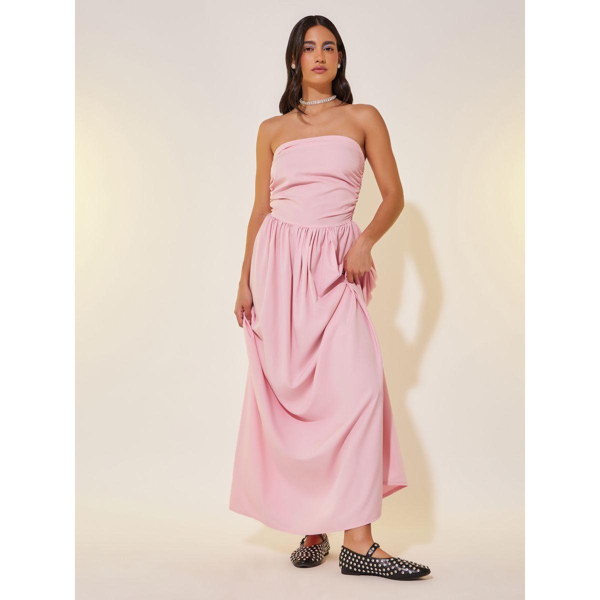 Styli Solid Bandeau Neck A-Line Midi Dress-women-clothing-dresses-image-1