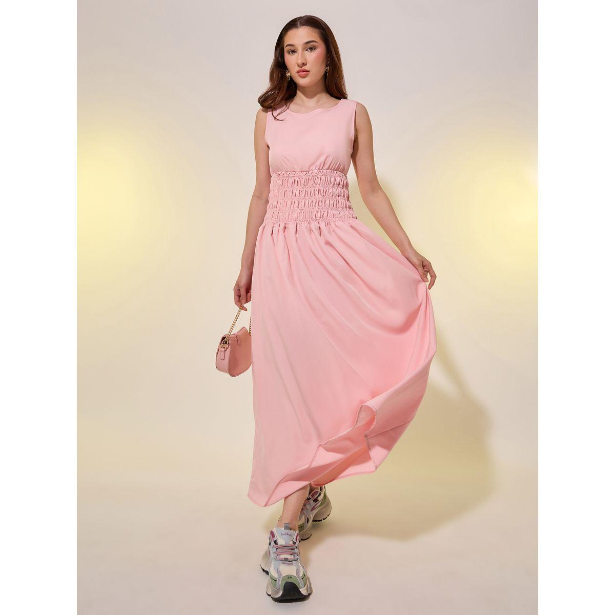 فستان ميدي سادة بلا أكمام مع حافة واسعة-women-clothing-dresses-image-1