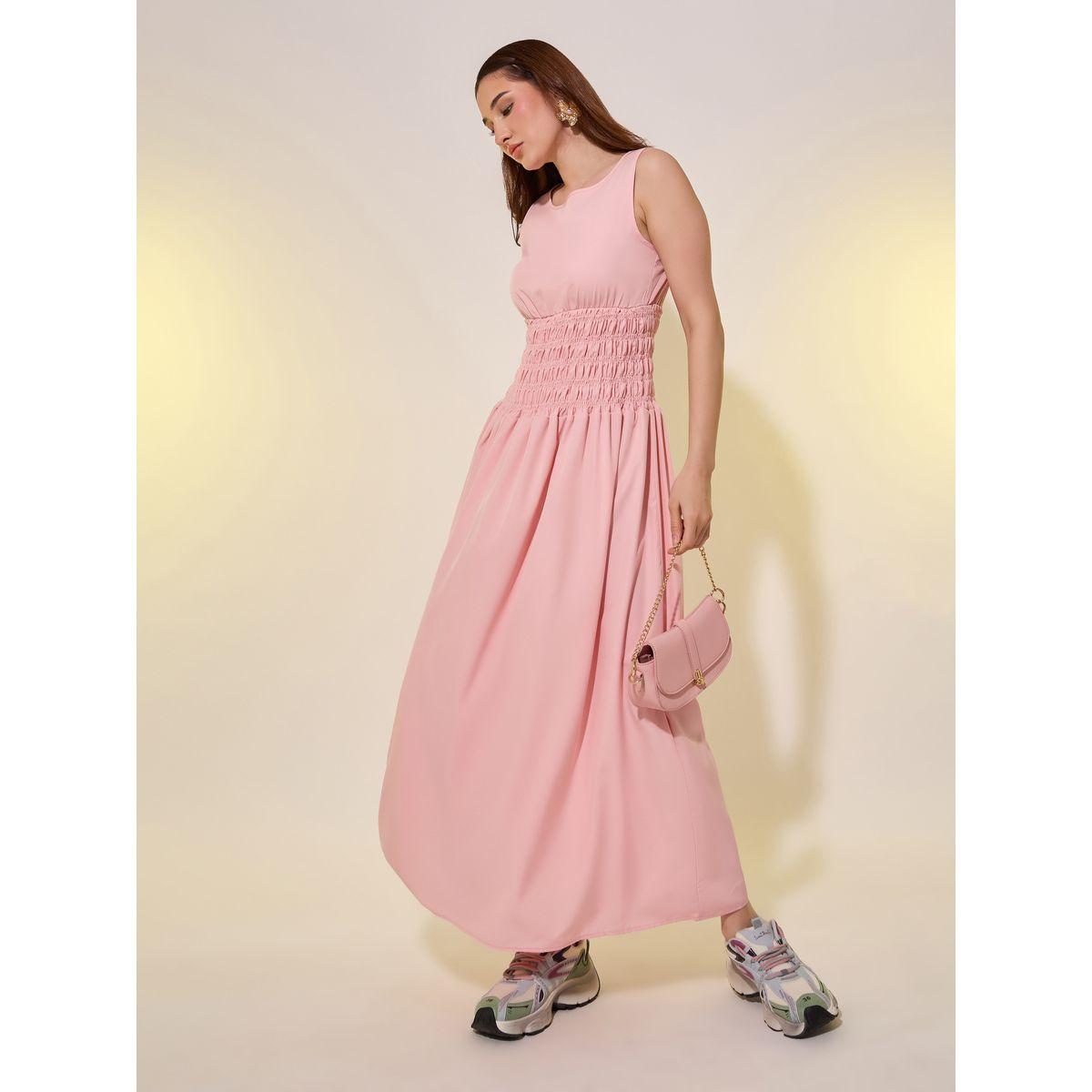 فستان ميدي سادة بلا أكمام مع حافة واسعة-women-clothing-dresses-image-2