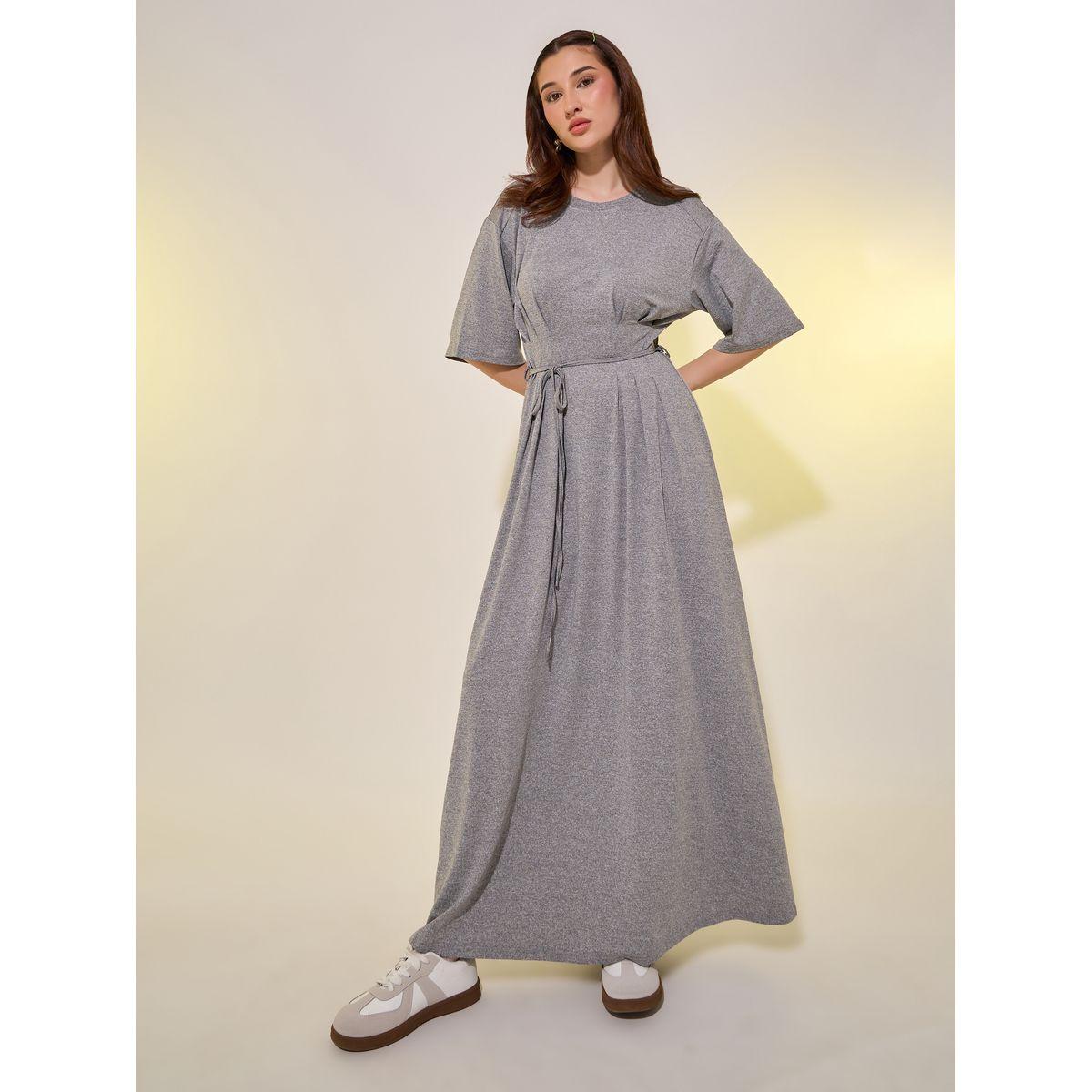 فستان ميدي سادة بحافة واسعة وأربطة-women-clothing-dresses-image-1