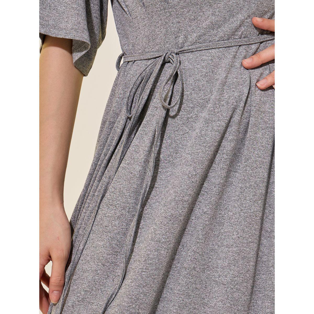Styli Solid Pleated Tie Detail A-Line Midi Dress-women-clothing-dresses-image-4