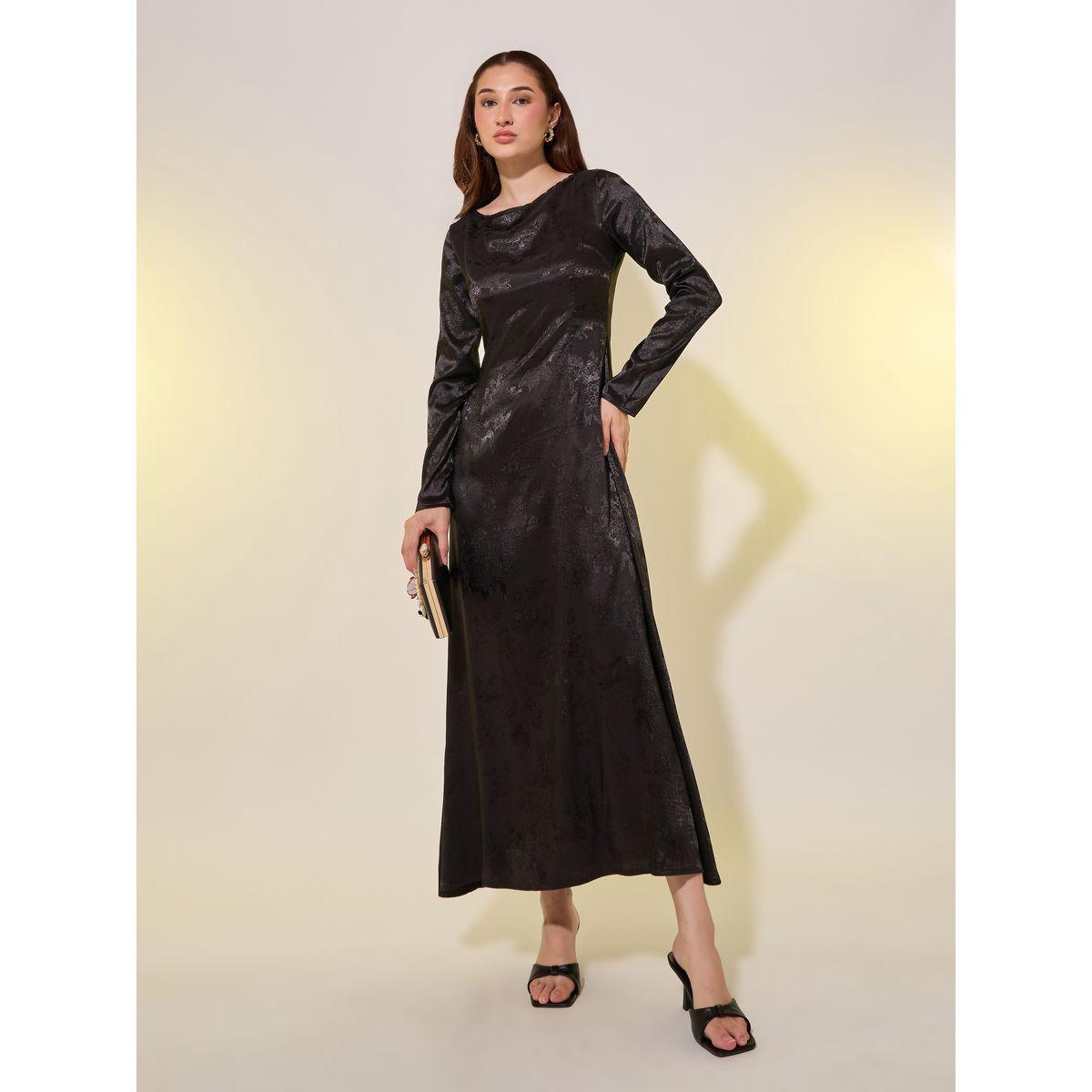 فستان ميدي جاكار بحافة واسعة وأكمام طويلة-women-clothing-dresses-image-1