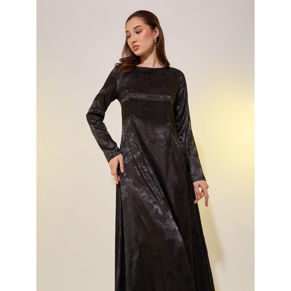 فستان ميدي جاكار بحافة واسعة وأكمام طويلة-women-clothing-dresses-image-3