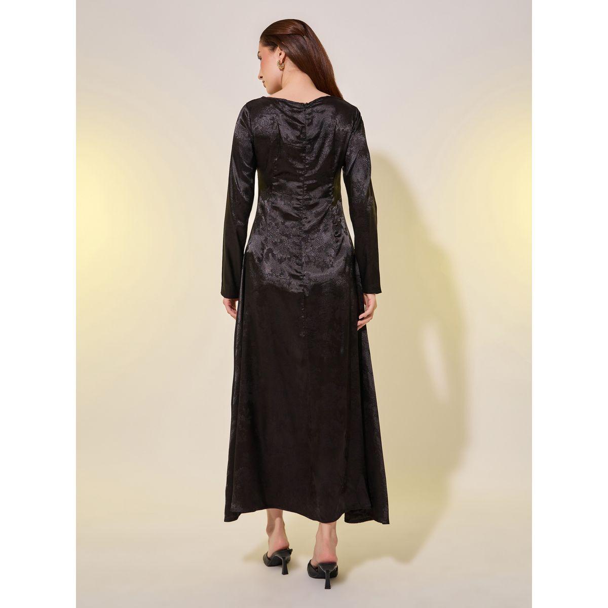 فستان ميدي جاكار بحافة واسعة وأكمام طويلة-women-clothing-dresses-image-5