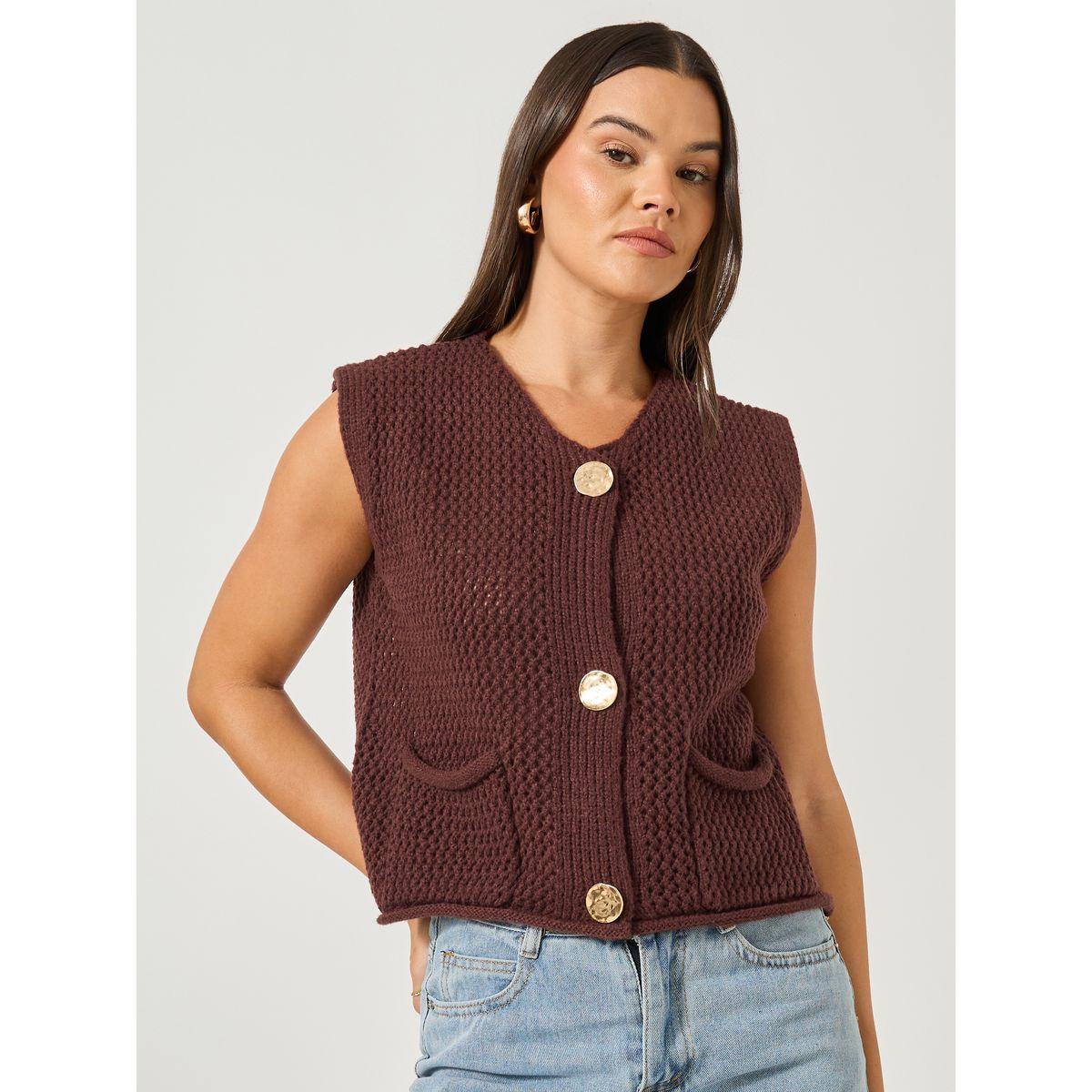 Styli Open Knit Sleeveless Button Front Top-women-clothing-tshirts-image-3