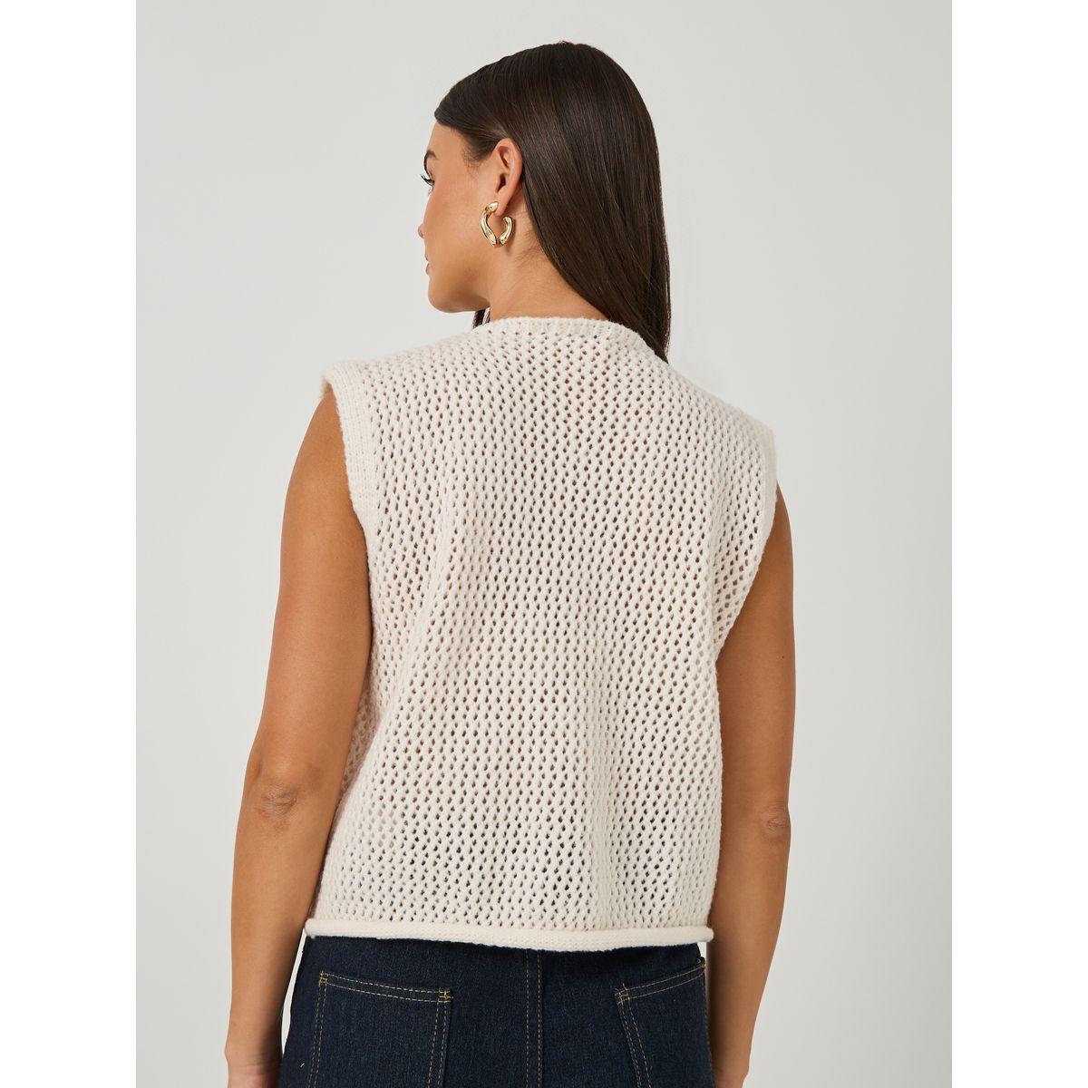Styli Open Knit Sleeveless Button Front Top-women-clothing-tshirts-image-4