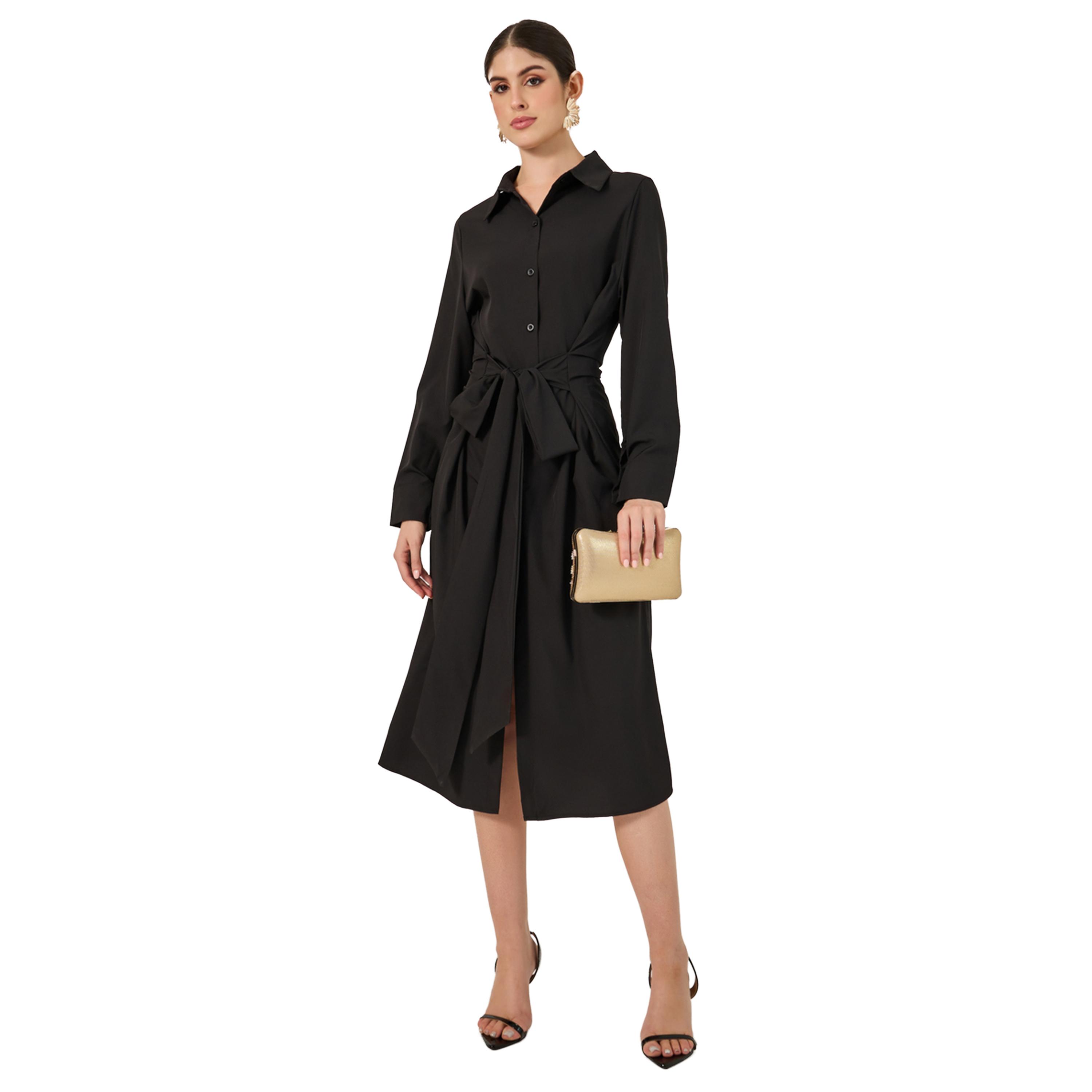 ستايلي - فستان متوسط الطول بأكمام طويلة وقميص-women-clothing-dresses-image-1