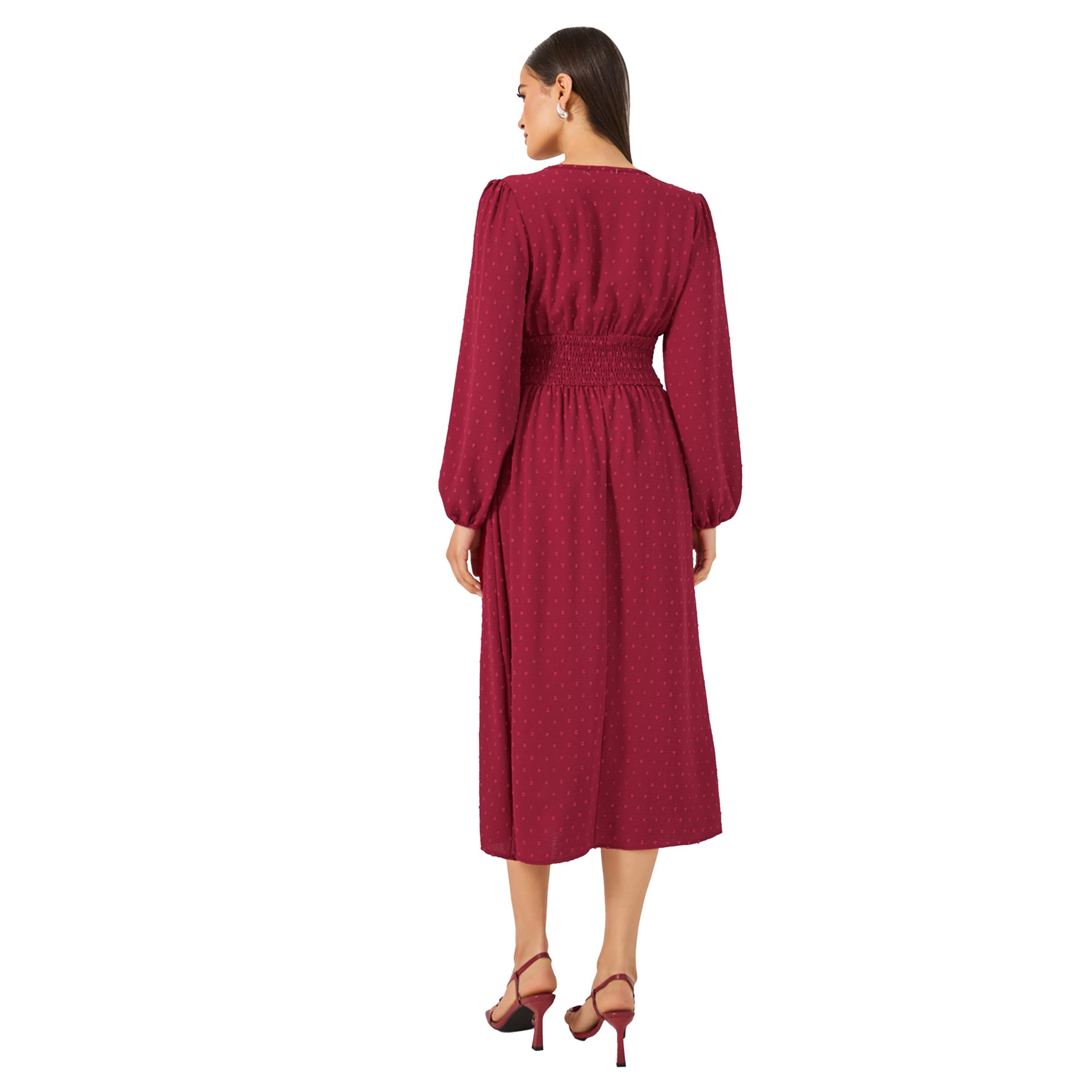 ستايلي - فستان دوبي متوسط الطول بياقة V وقصّة A-women-clothing-dresses-image-5