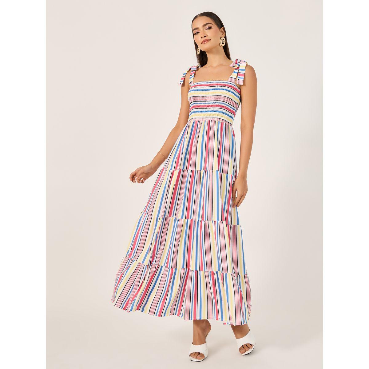 Styli Striped Shirred Tiered Midi Dress-women-clothing-dresses-image-2