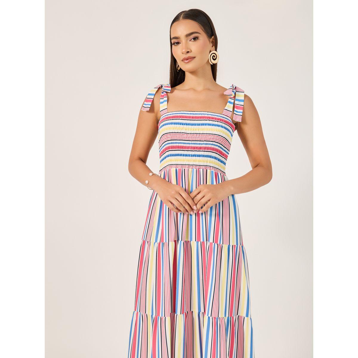 Styli Striped Shirred Tiered Midi Dress-women-clothing-dresses-image-4
