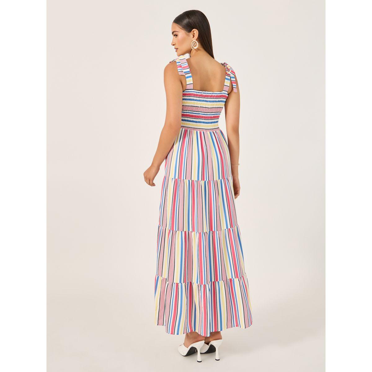 Styli Striped Shirred Tiered Midi Dress-women-clothing-dresses-image-6