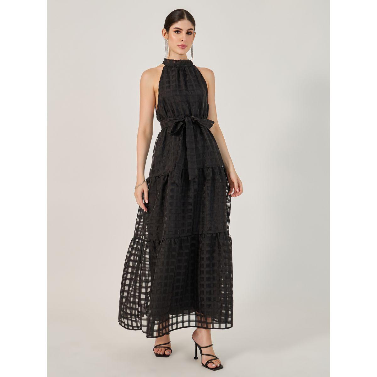 Styli Mesh Inserted Halter Neck Tiered Maxi Dress-women-clothing-dresses-image-1