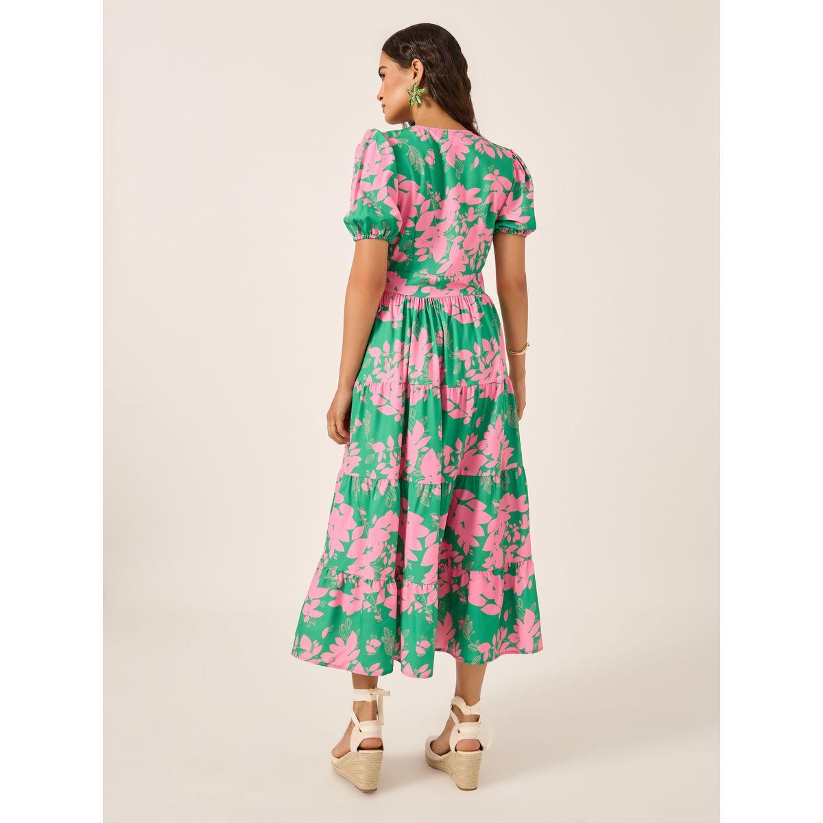Styli Floral Print Puff Sleeves Wrap Look Tiered Midi Dress-women-clothing-dresses-image-5
