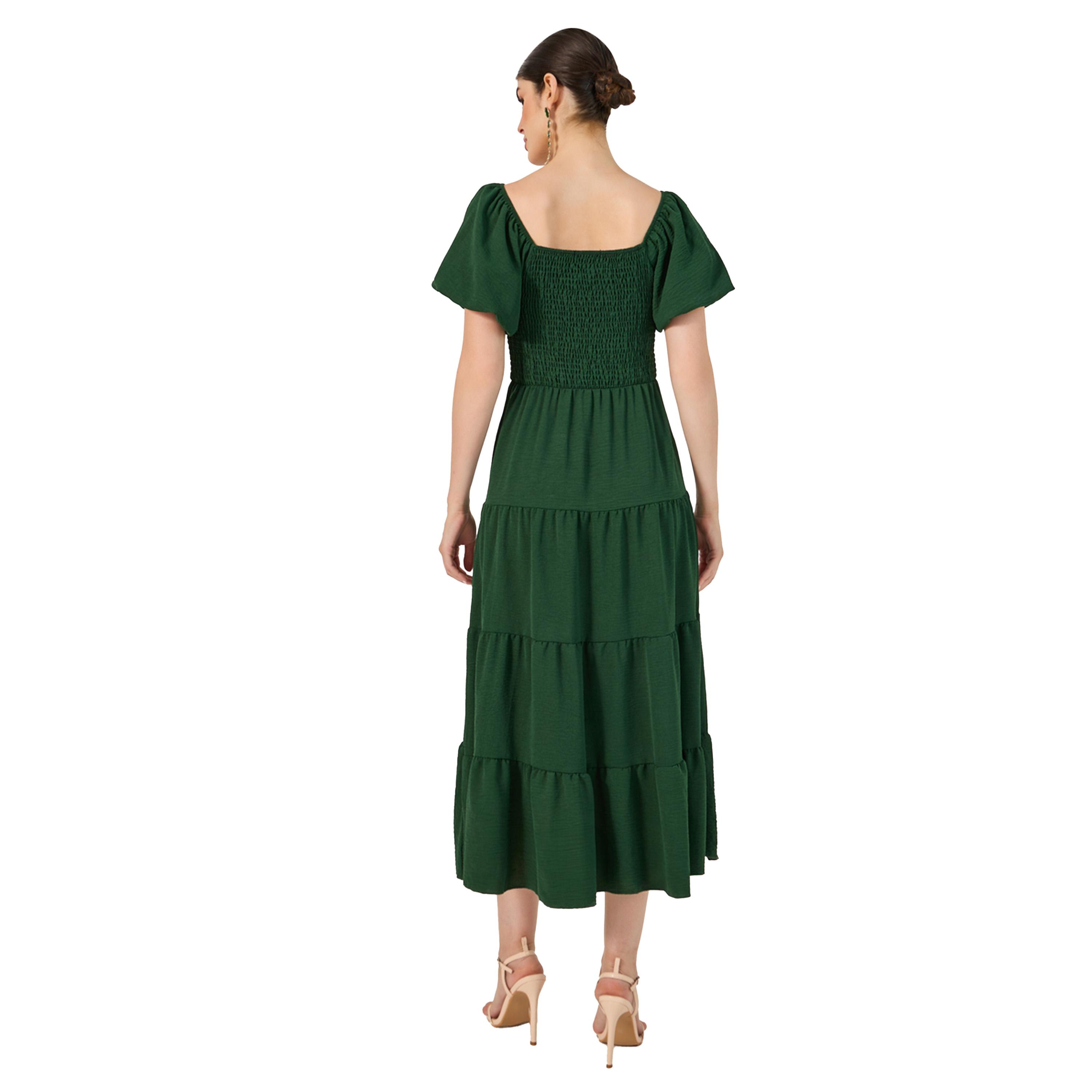 ستايلي - فستان متوسط الطول بطبقات مطرزة سادة-women-clothing-dresses-image-5