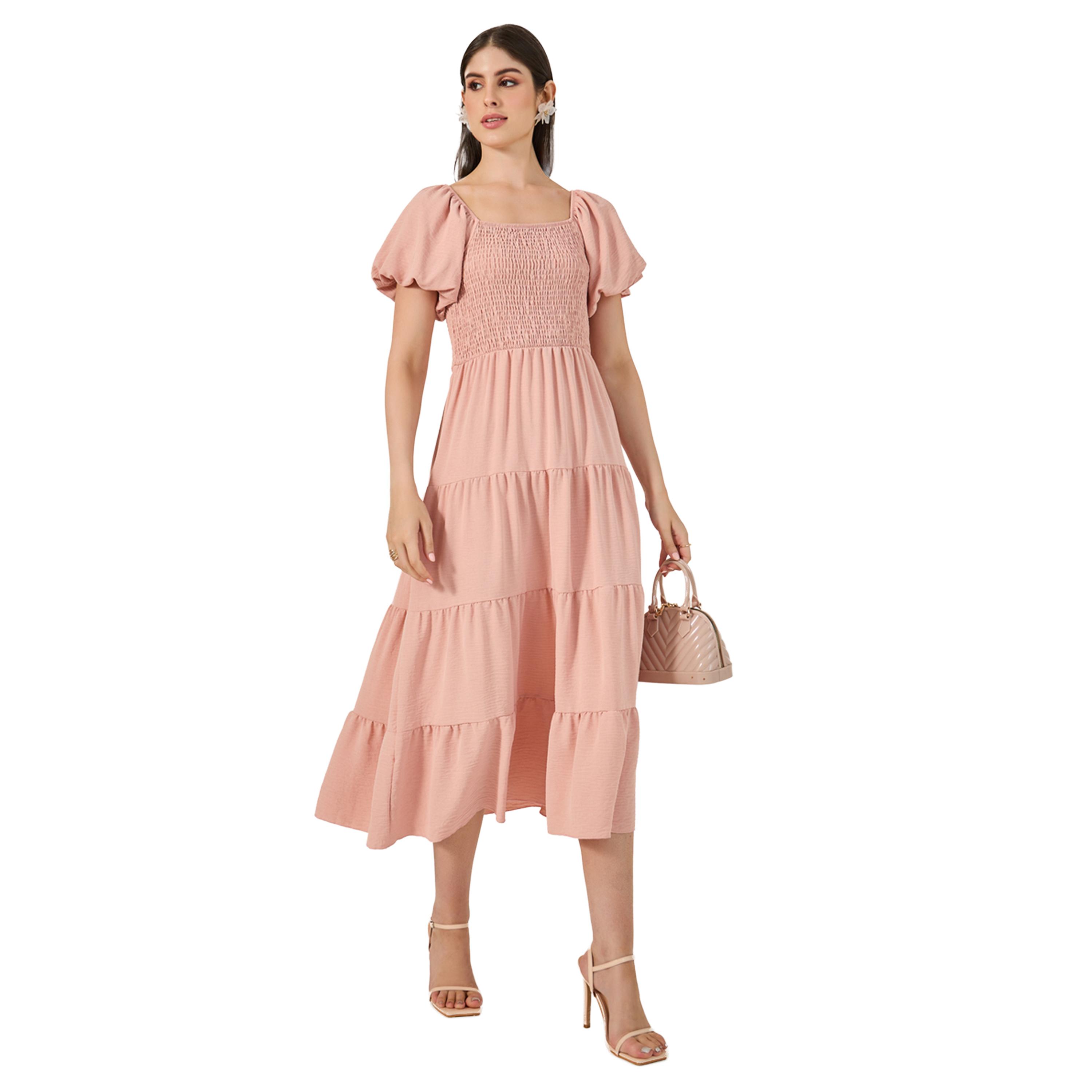 Styli Plain Smocked Tiered Midi Dress-women-clothing-dresses-image-1