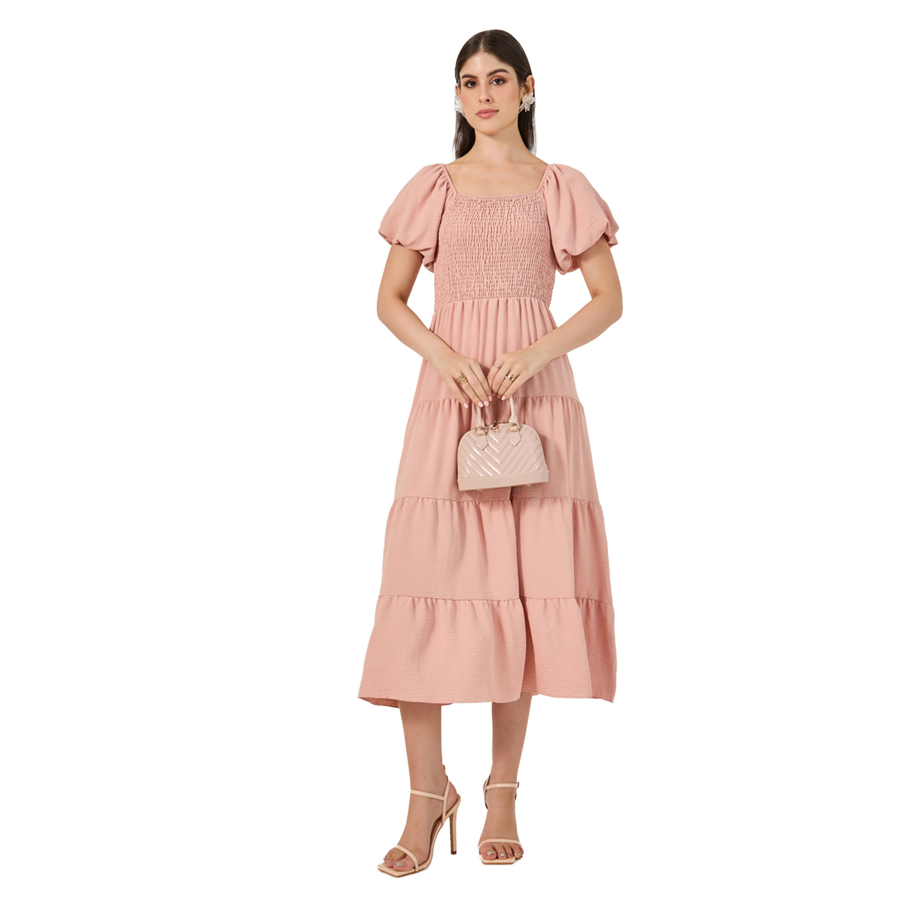 Styli Plain Smocked Tiered Midi Dress-women-clothing-dresses-image-2