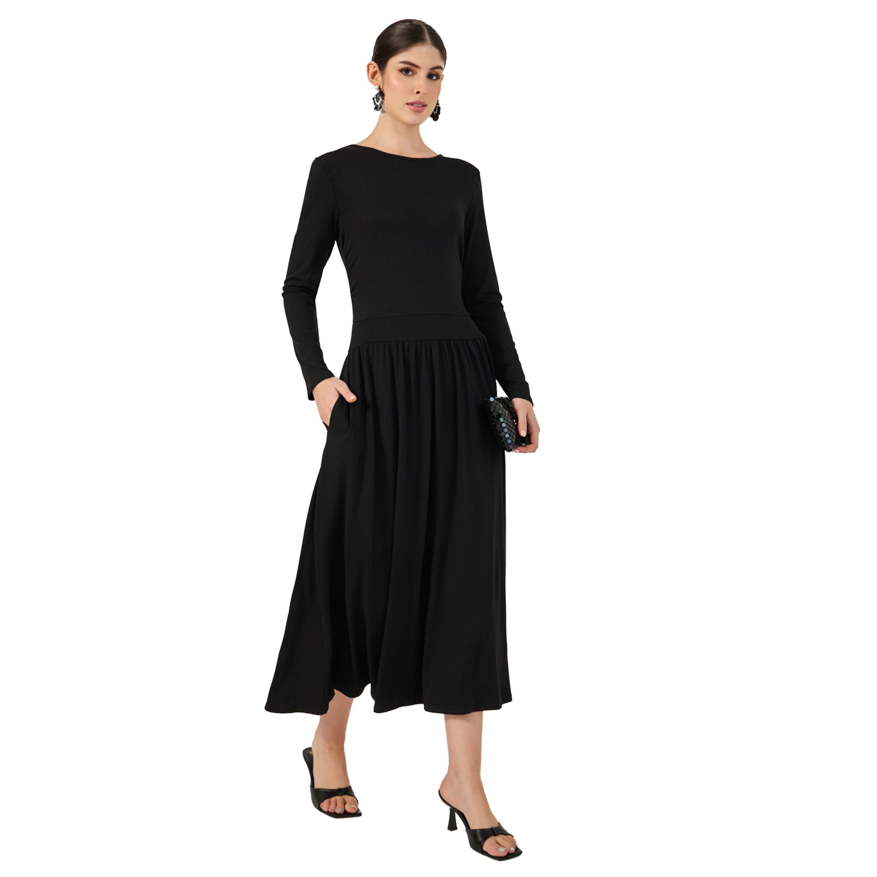 ستايلي - فستان ماكسي سادة بأكمام طويلة على شكل حرف A-women-clothing-dresses-image-1