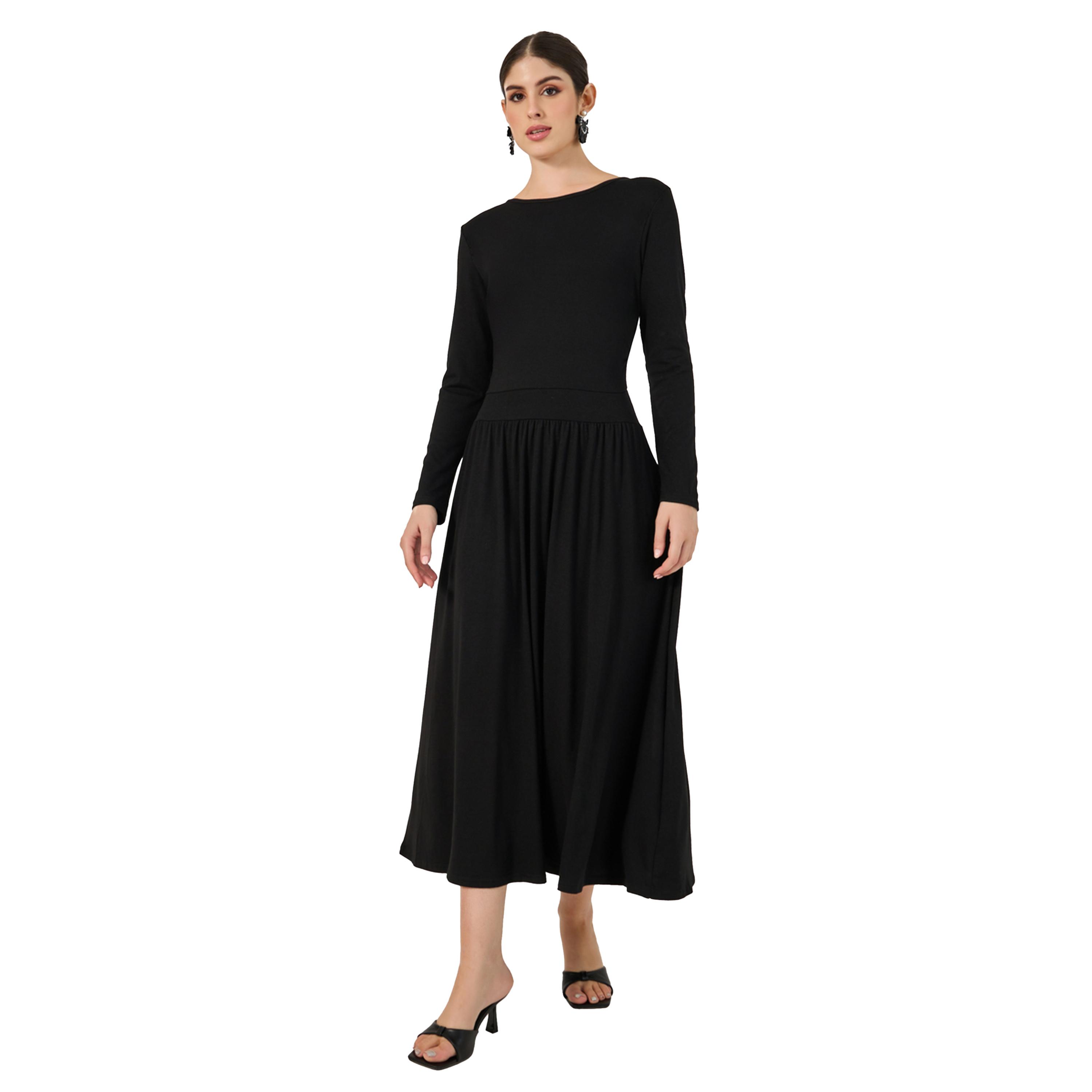 Styli Plain Long Sleeves A-Line Maxi Dress-women-clothing-dresses-image-2