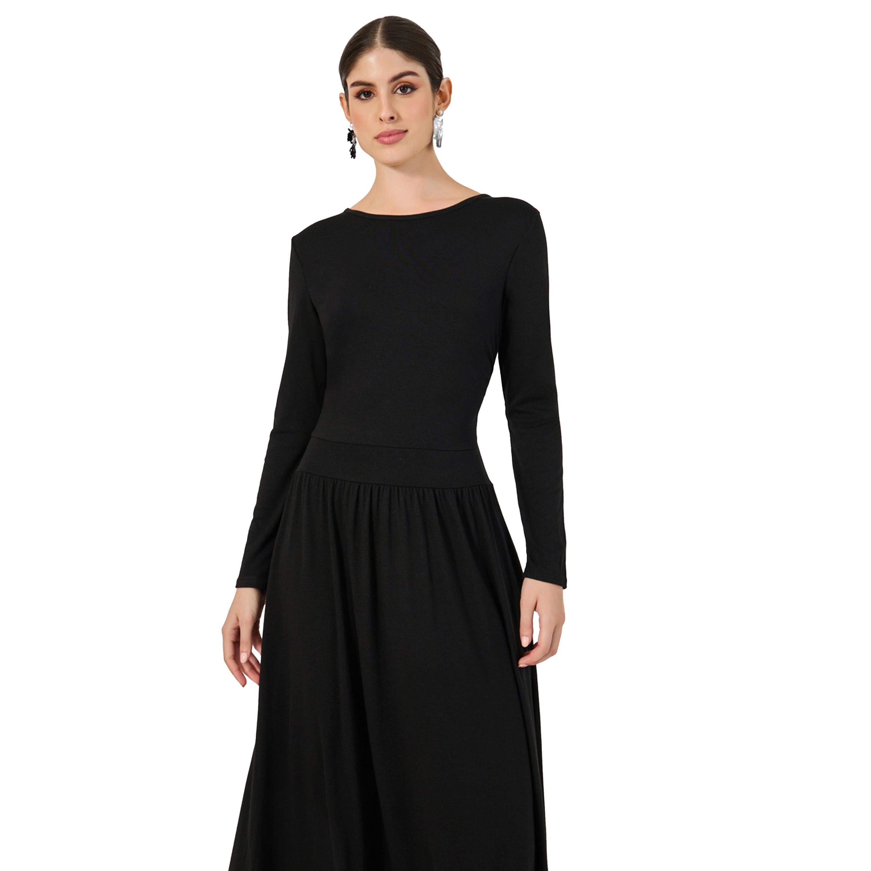ستايلي - فستان ماكسي سادة بأكمام طويلة على شكل حرف A-women-clothing-dresses-image-3