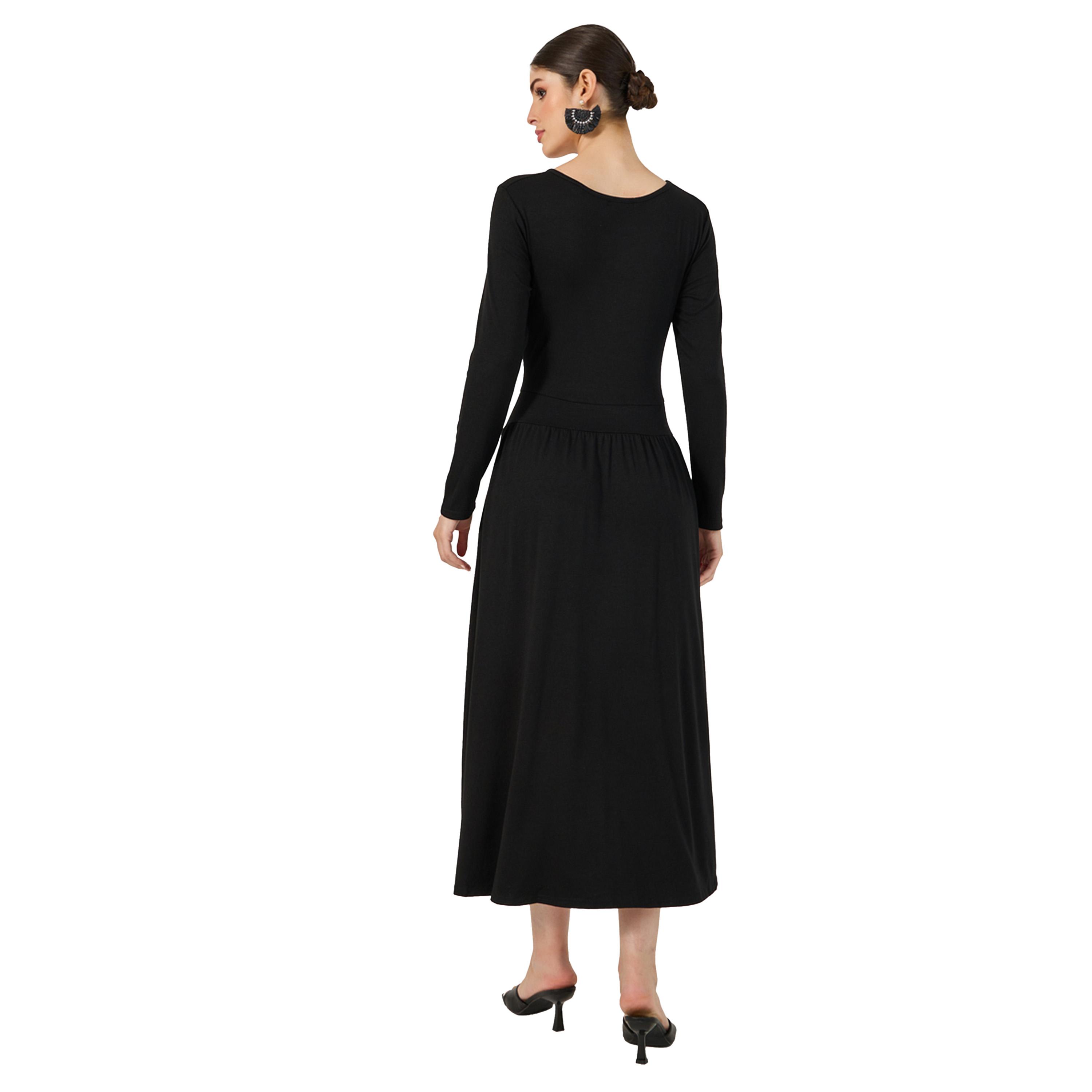 ستايلي - فستان ماكسي سادة بأكمام طويلة على شكل حرف A-women-clothing-dresses-image-5