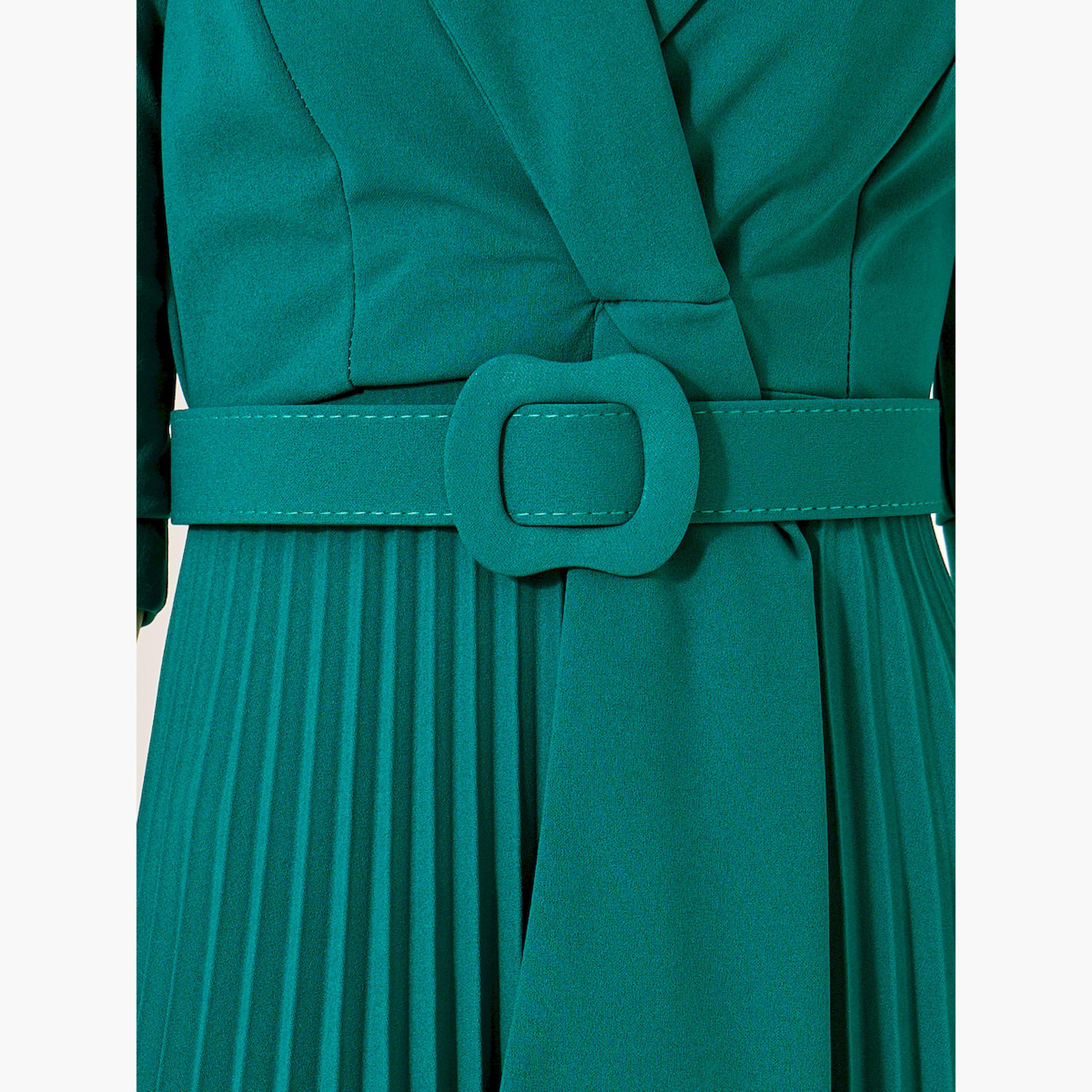 ستايلي - فستان ميدي بقصة A وأكمام بطول ثلاثة أرباع مع طيات-women-clothing-dresses-image-4