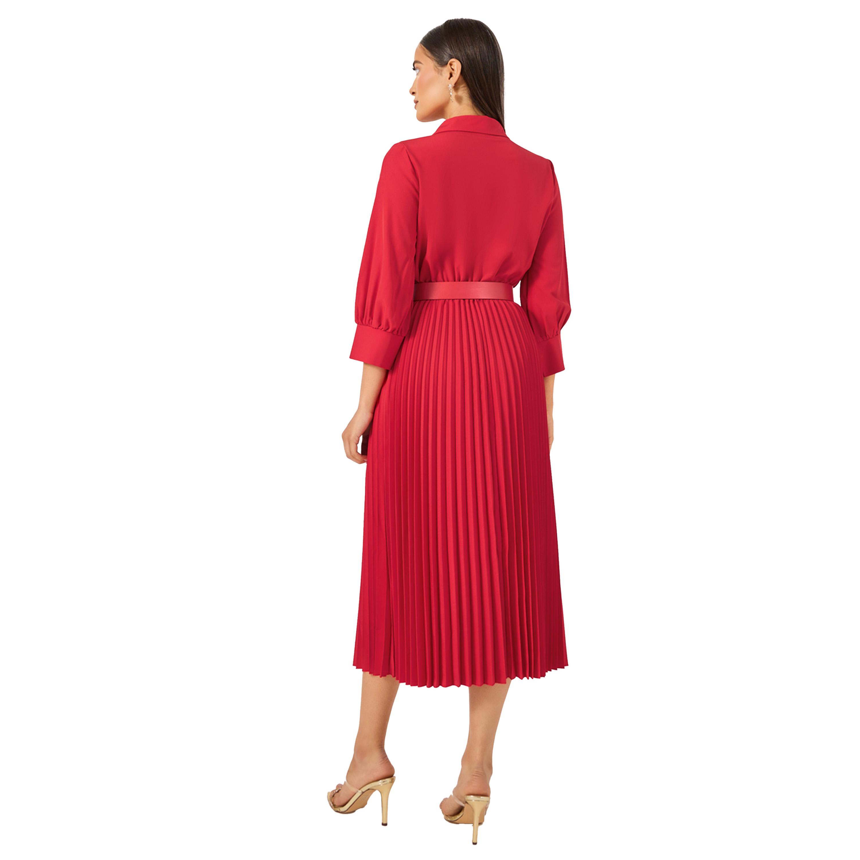 Styli Plain 3/4th Sleeves Belted A-Line Midi Dress-women-clothing-dresses-image-5