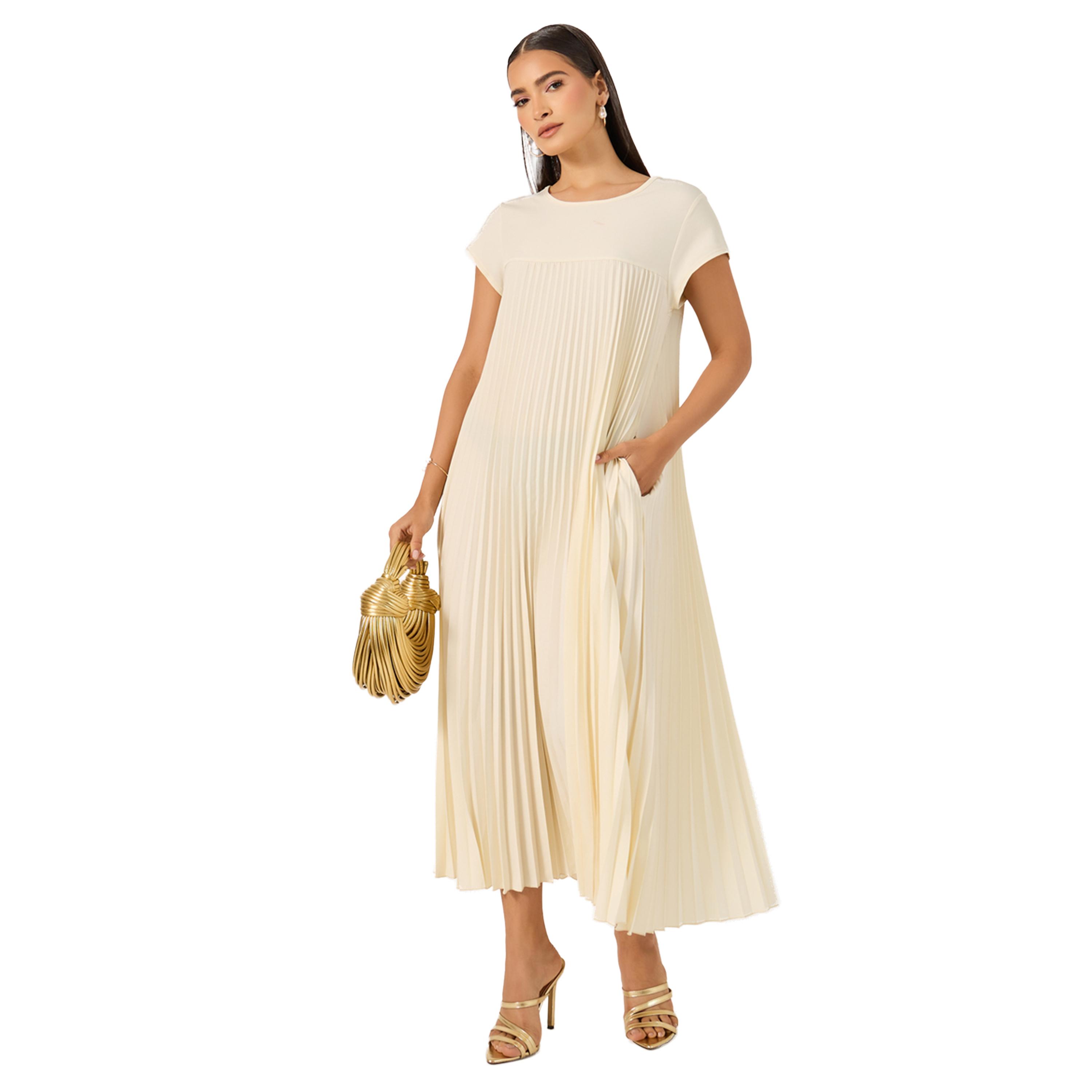 Styli Pleated Short Sleeves A-Line Maxi Dress-women-clothing-dresses-image-1