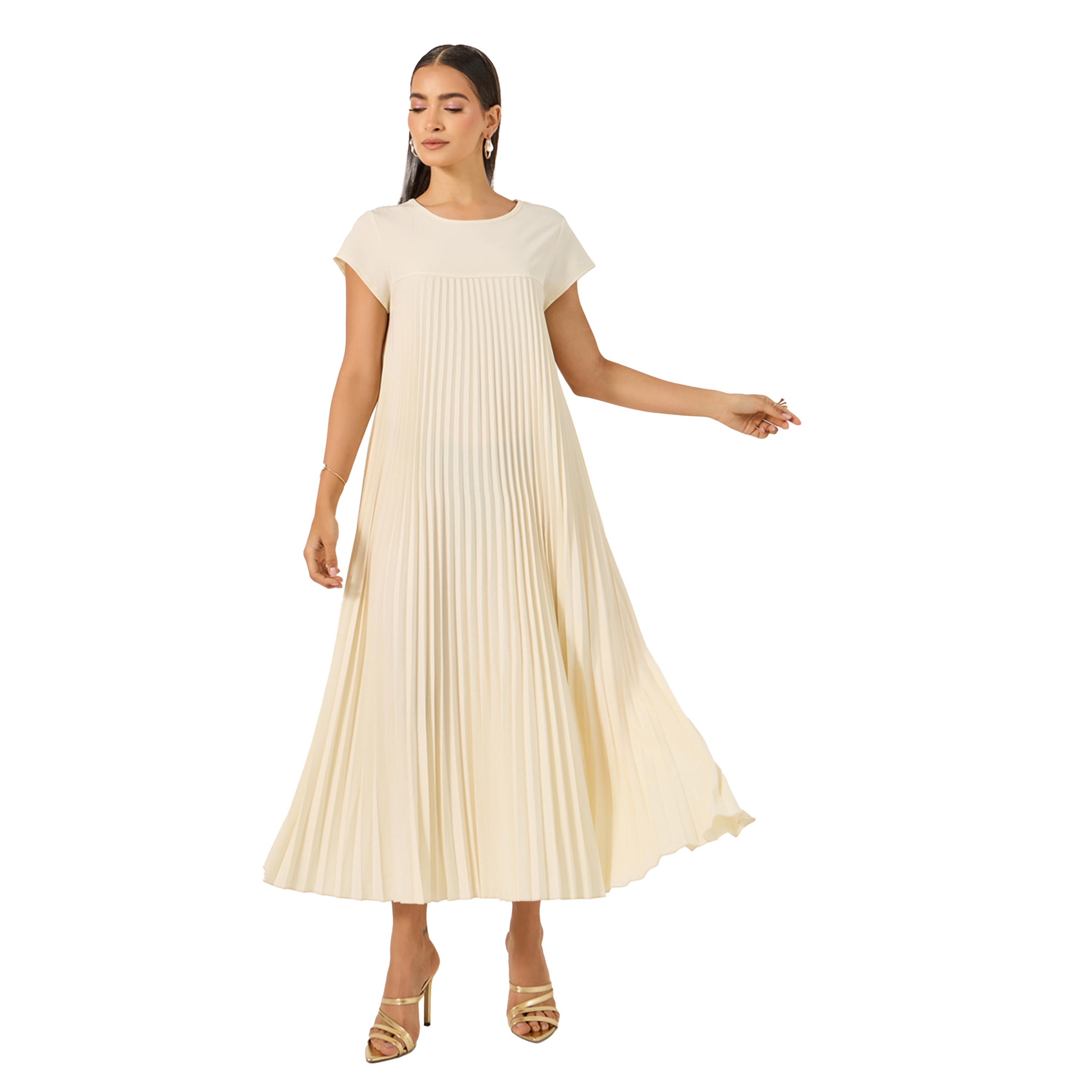 Styli Pleated Short Sleeves A-Line Maxi Dress-women-clothing-dresses-image-2