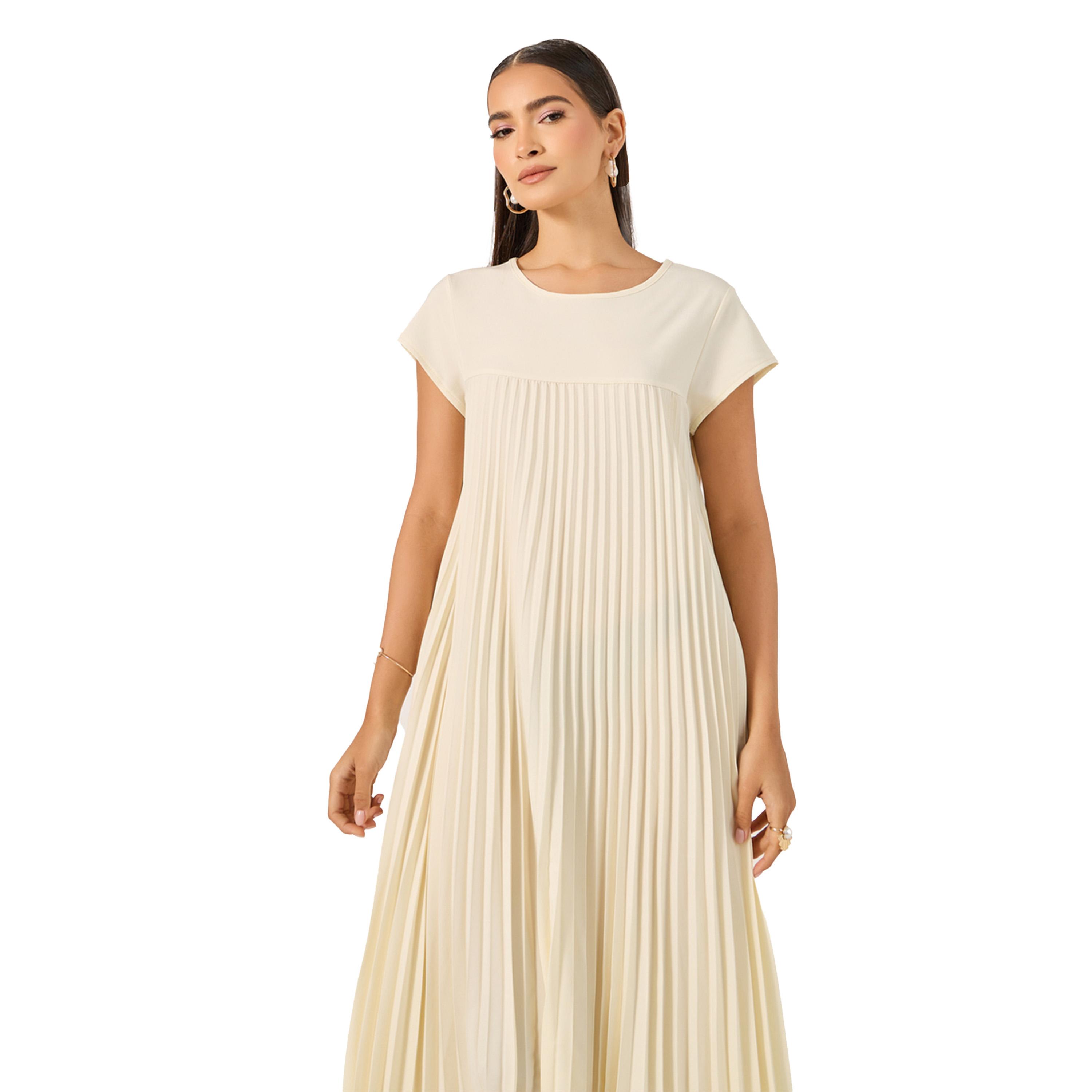 Styli Pleated Short Sleeves A-Line Maxi Dress-women-clothing-dresses-image-3