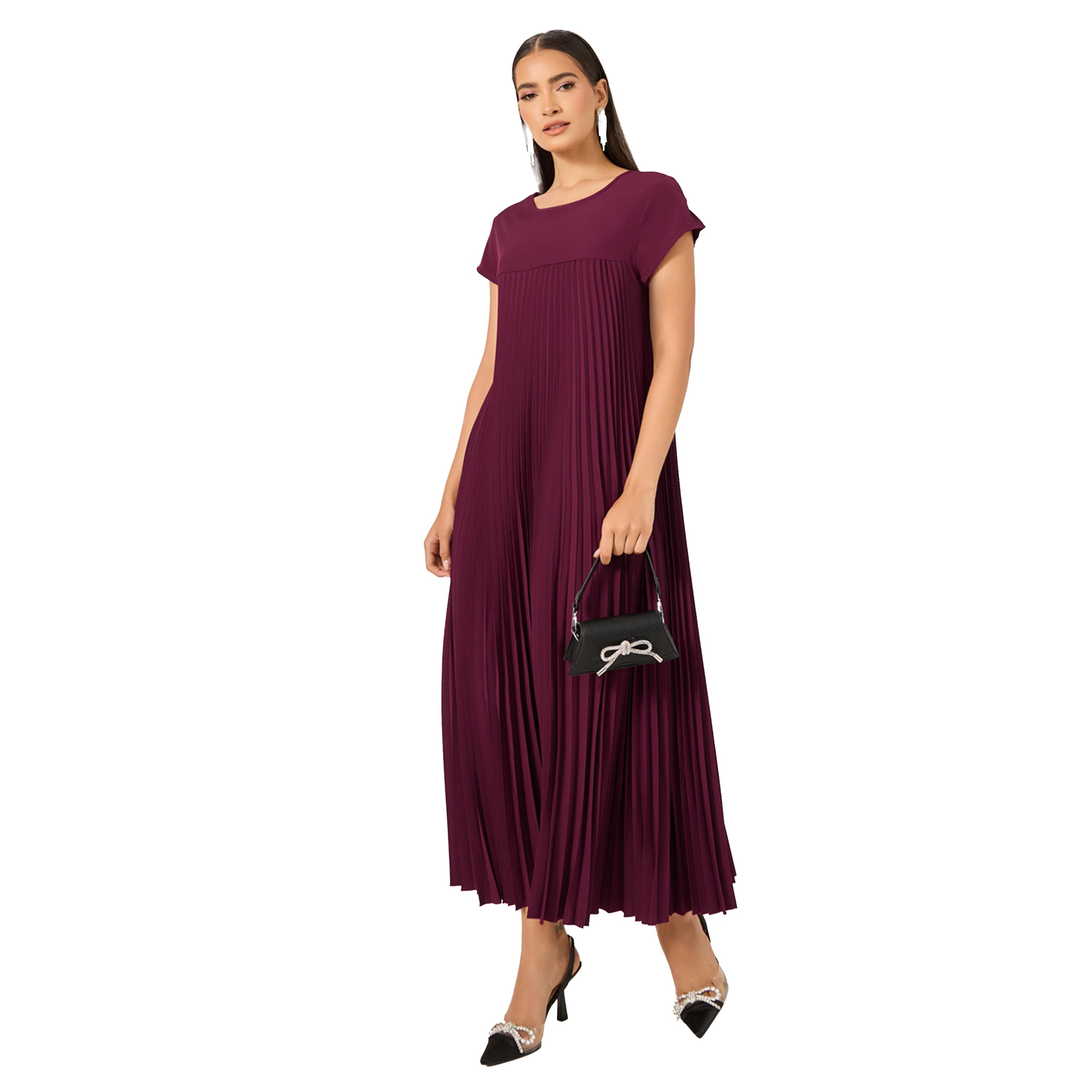 ستايلي - فستان ماكسي بأكمام قصيرة على شكل حرف A-women-clothing-dresses-image-2