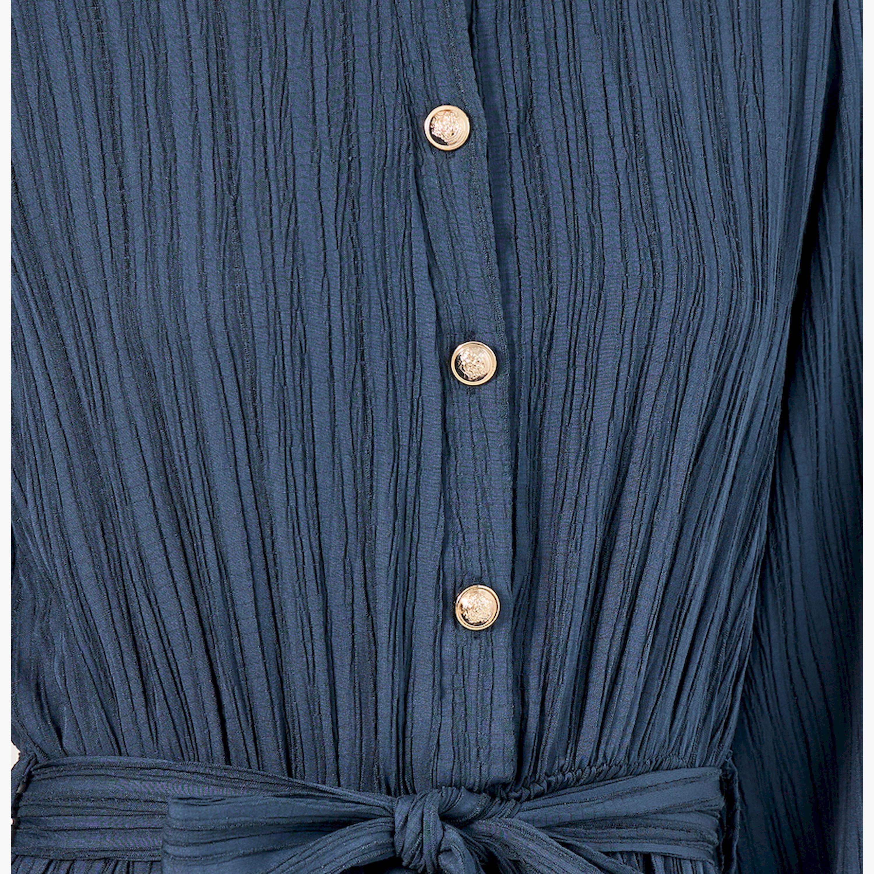 Styli Textured Cuffed Sleeves A-Line Maxi Dress-women-clothing-dresses-image-4