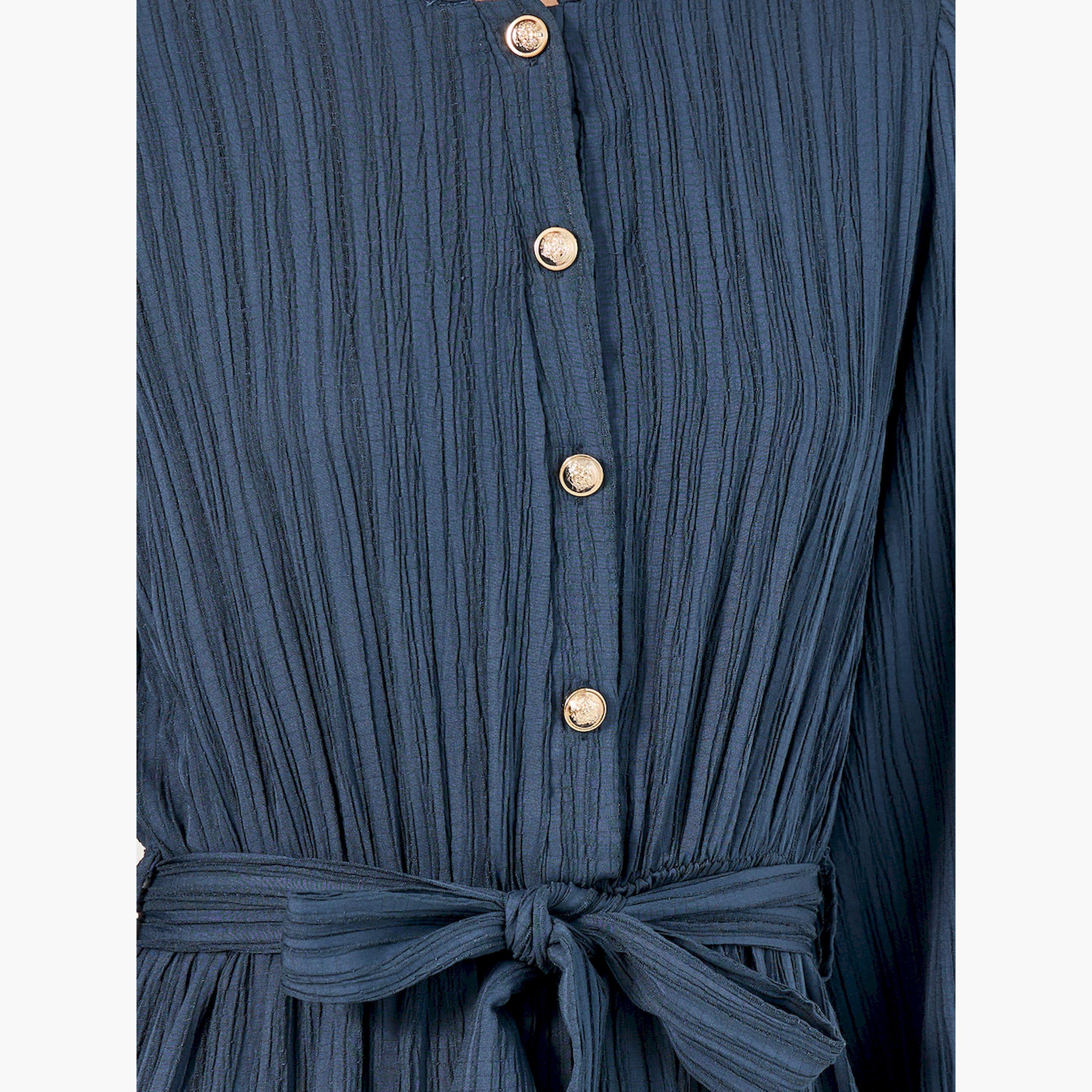 Styli Textured Cuffed Sleeves A-Line Maxi Dress-women-clothing-dresses-image-4