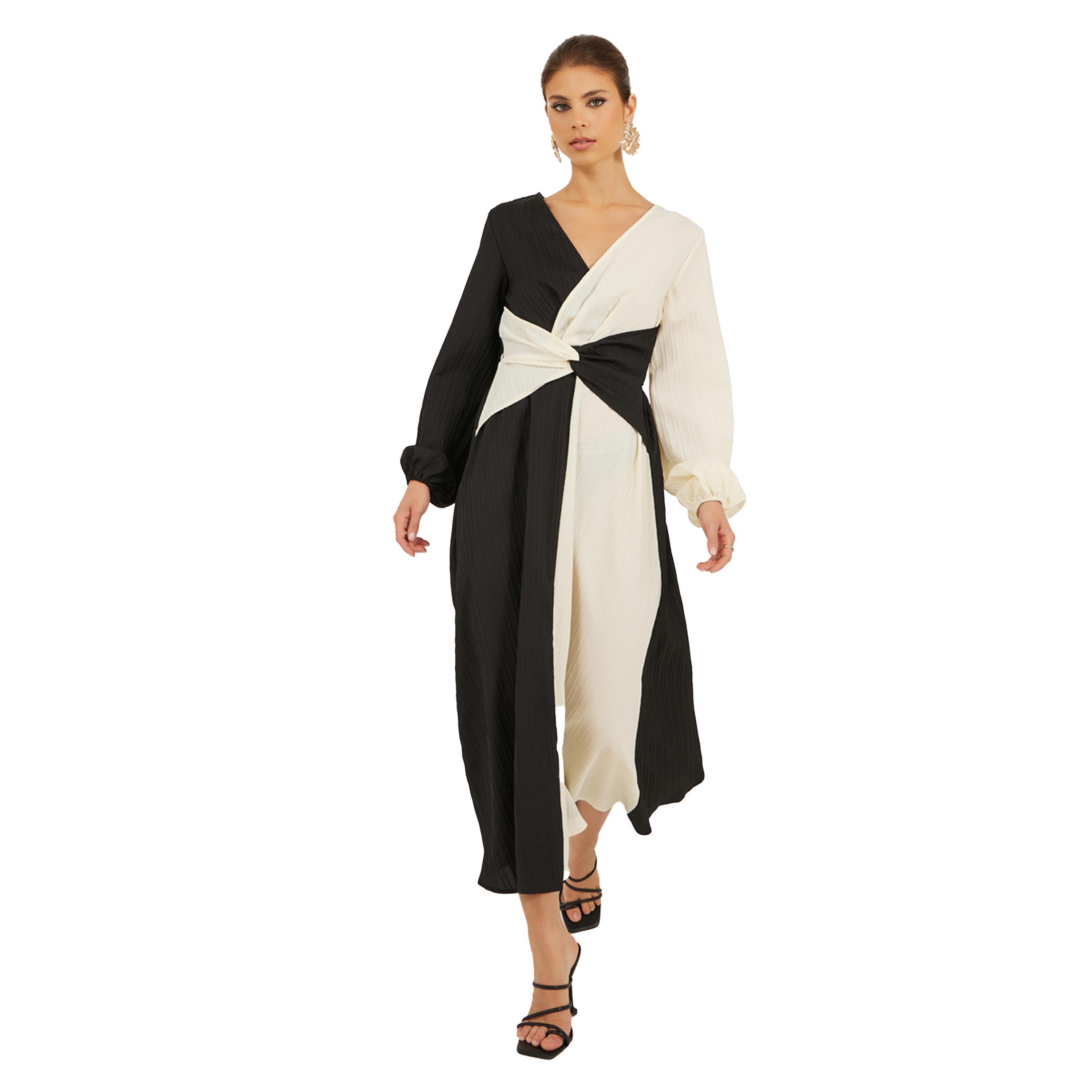 ستايلي - فستان ماكسي بأكمام طويلة وقصّة A بألوان متباينة-women-clothing-dresses-image-2