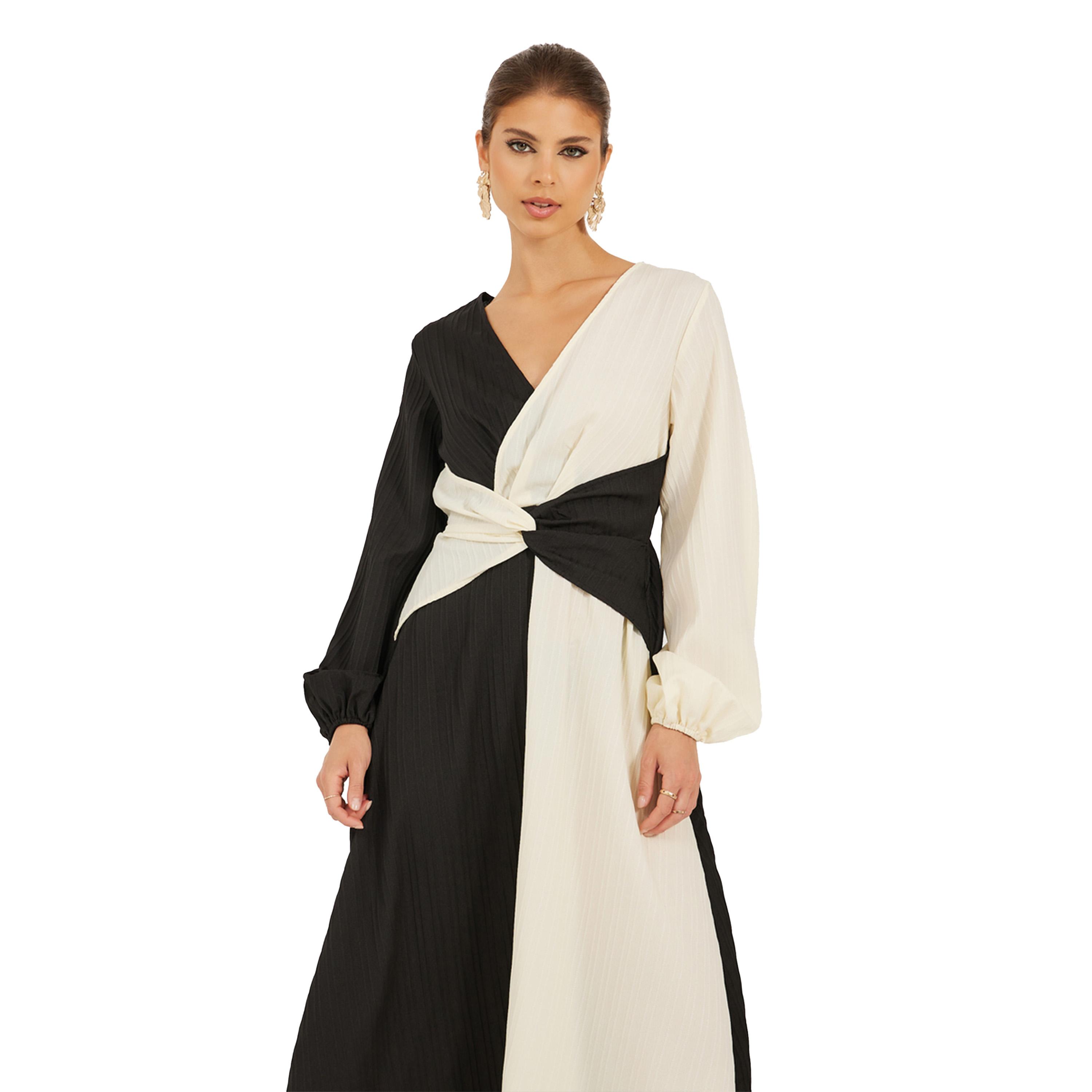 ستايلي - فستان ماكسي بأكمام طويلة وقصّة A بألوان متباينة-women-clothing-dresses-image-3