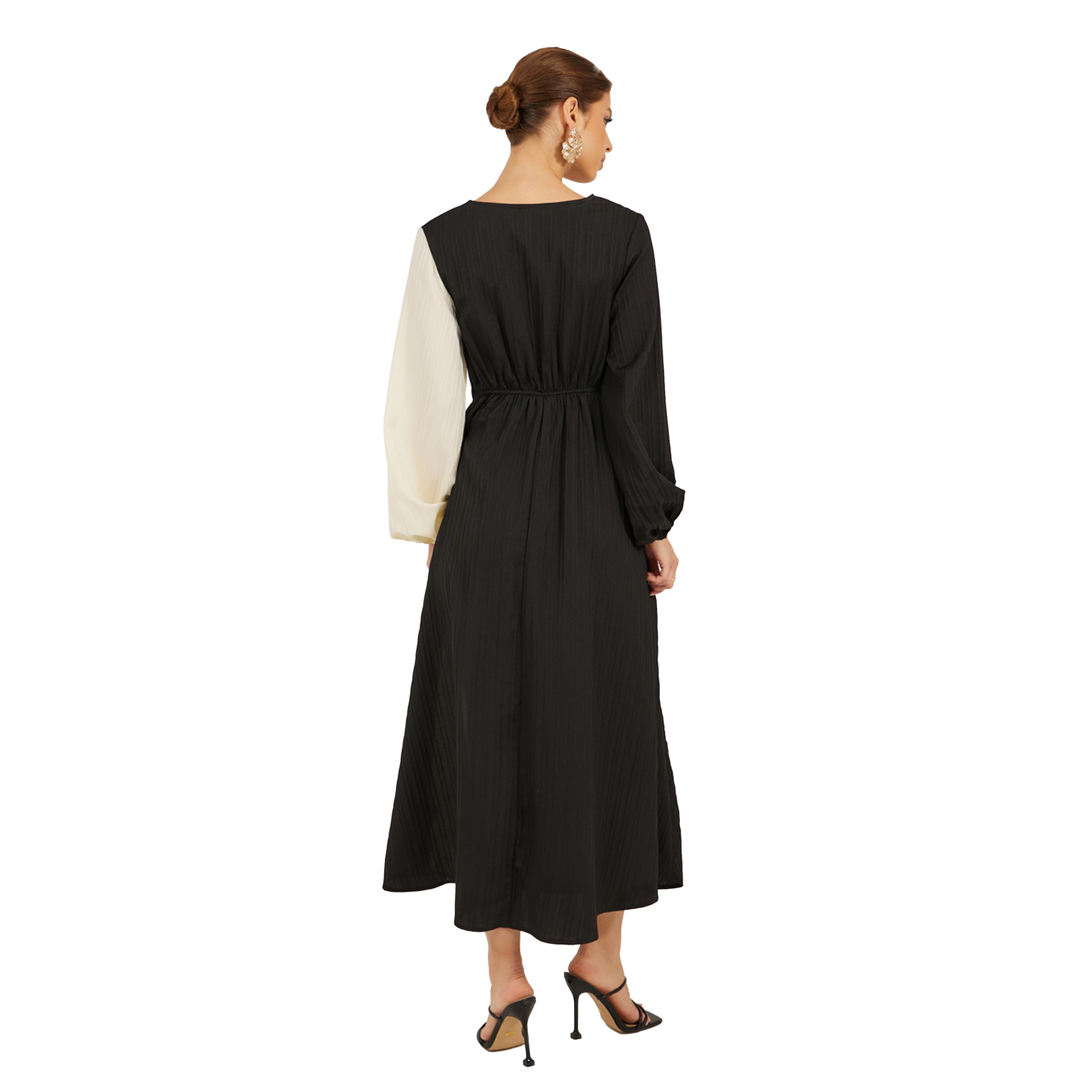 ستايلي - فستان ماكسي بأكمام طويلة وقصّة A بألوان متباينة-women-clothing-dresses-image-5