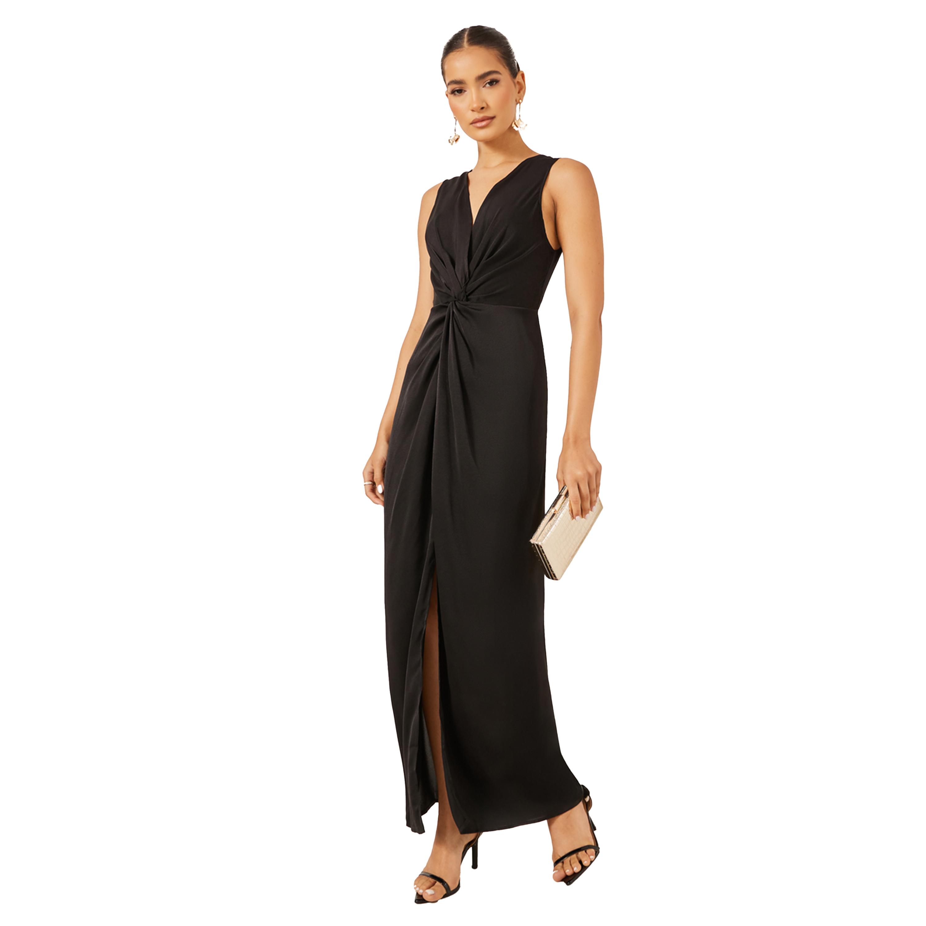 ستايلي -  فستان ماكسي ، بدون أكمام، بعقدة أمامية من الساتان-women-clothing-dresses-image-2