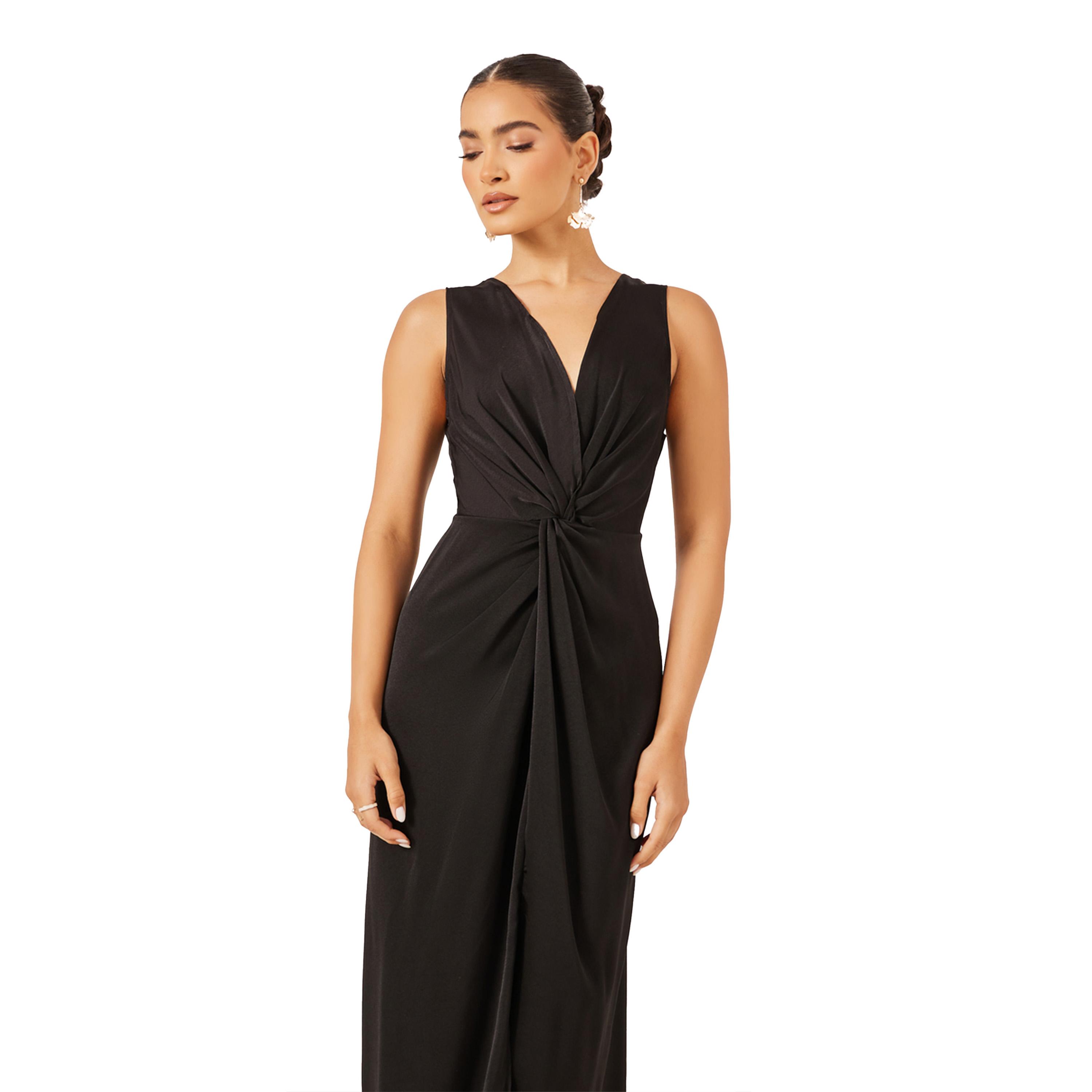 ستايلي -  فستان ماكسي ، بدون أكمام، بعقدة أمامية من الساتان-women-clothing-dresses-image-3