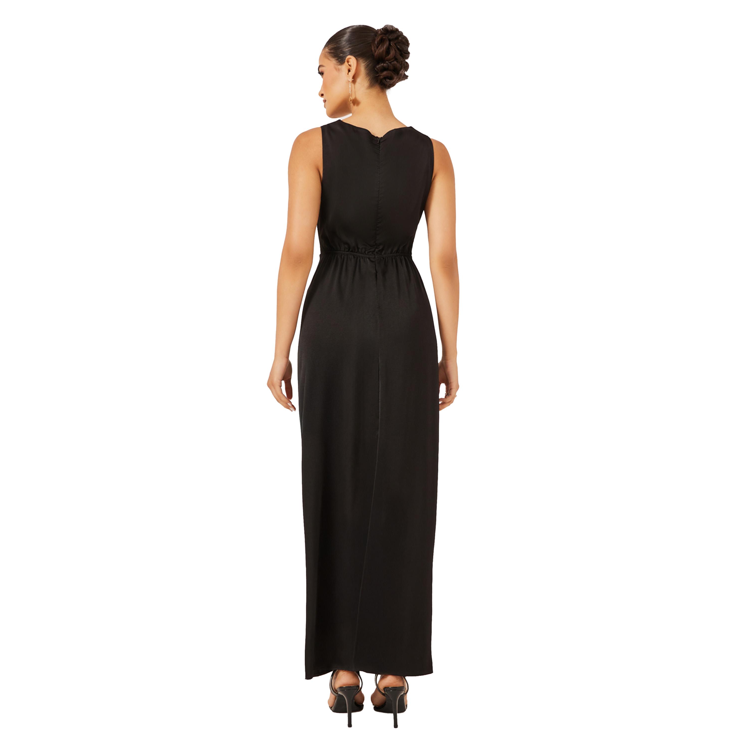 ستايلي -  فستان ماكسي ، بدون أكمام، بعقدة أمامية من الساتان-women-clothing-dresses-image-5