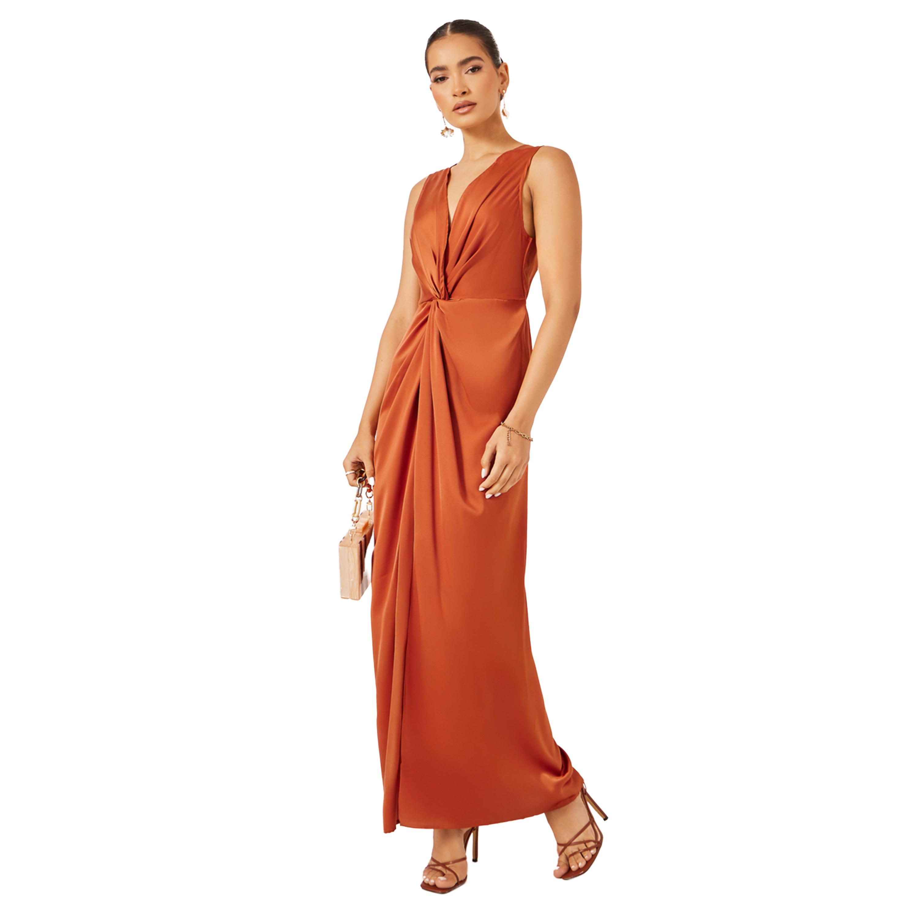 ستايلي -  فستان ماكسي ، بدون أكمام، بعقدة أمامية من الساتان-women-clothing-dresses-image-1