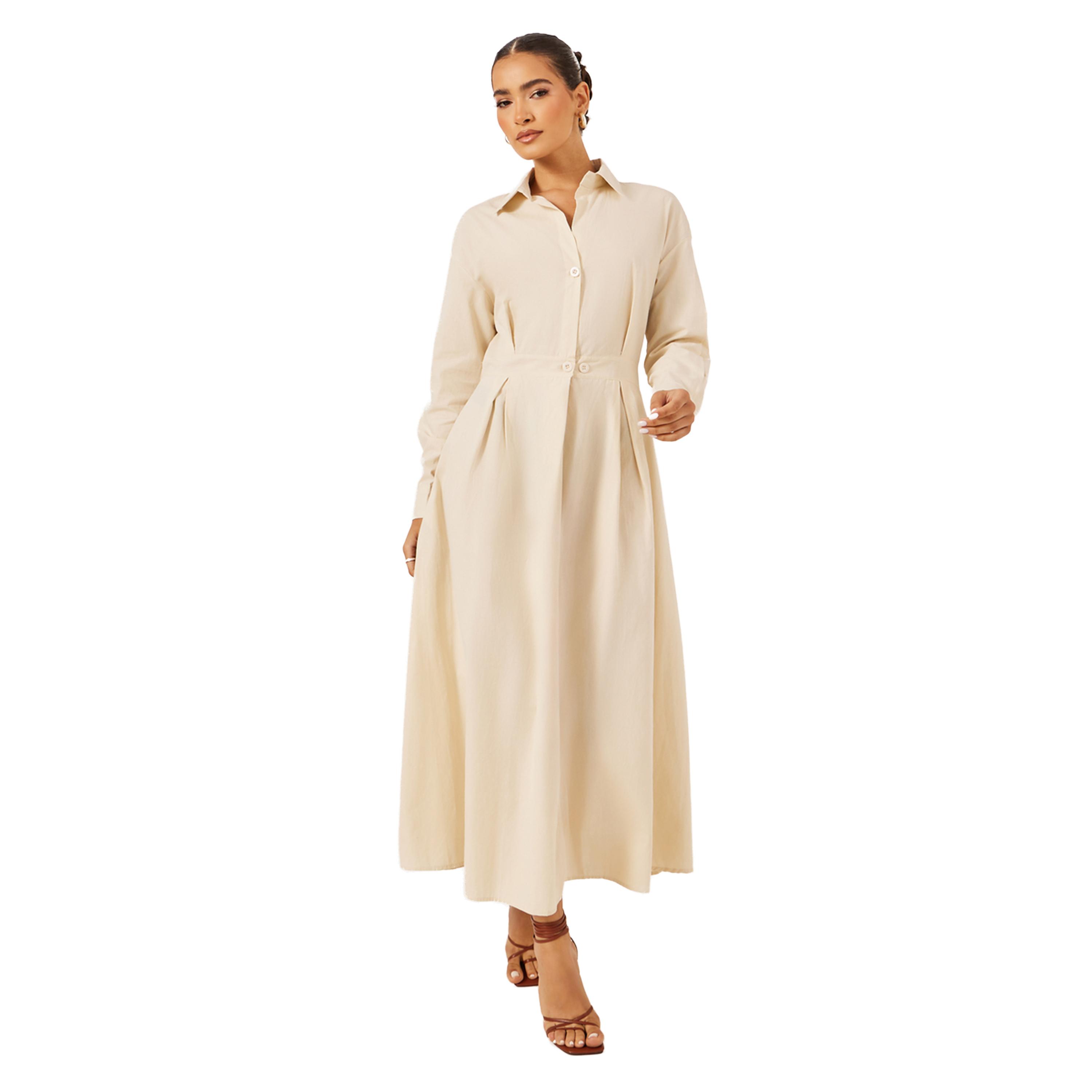 Styli Pleated Long Sleeves Shirt Maxi Dress-women-clothing-dresses-image-1