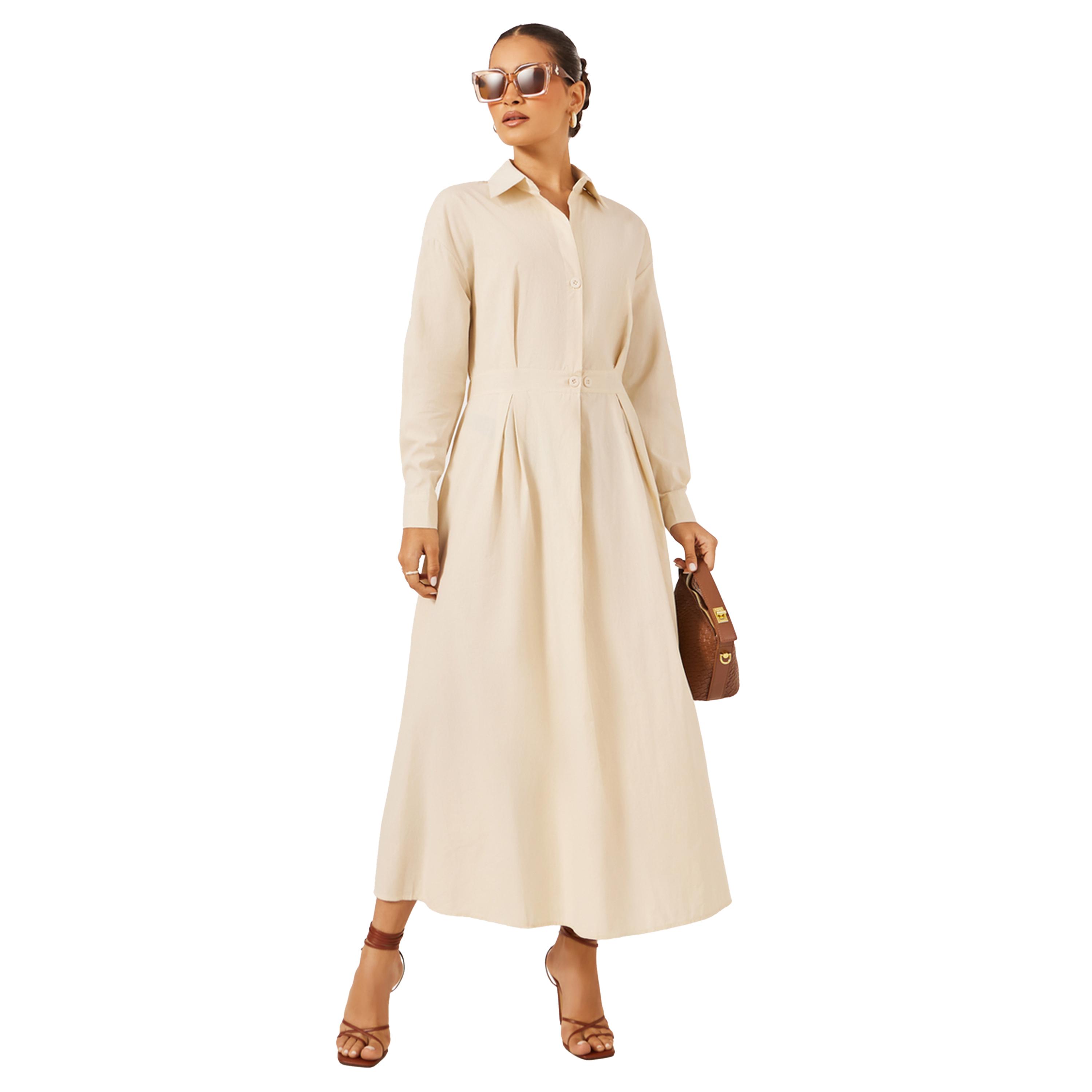 Styli Pleated Long Sleeves Shirt Maxi Dress-women-clothing-dresses-image-2