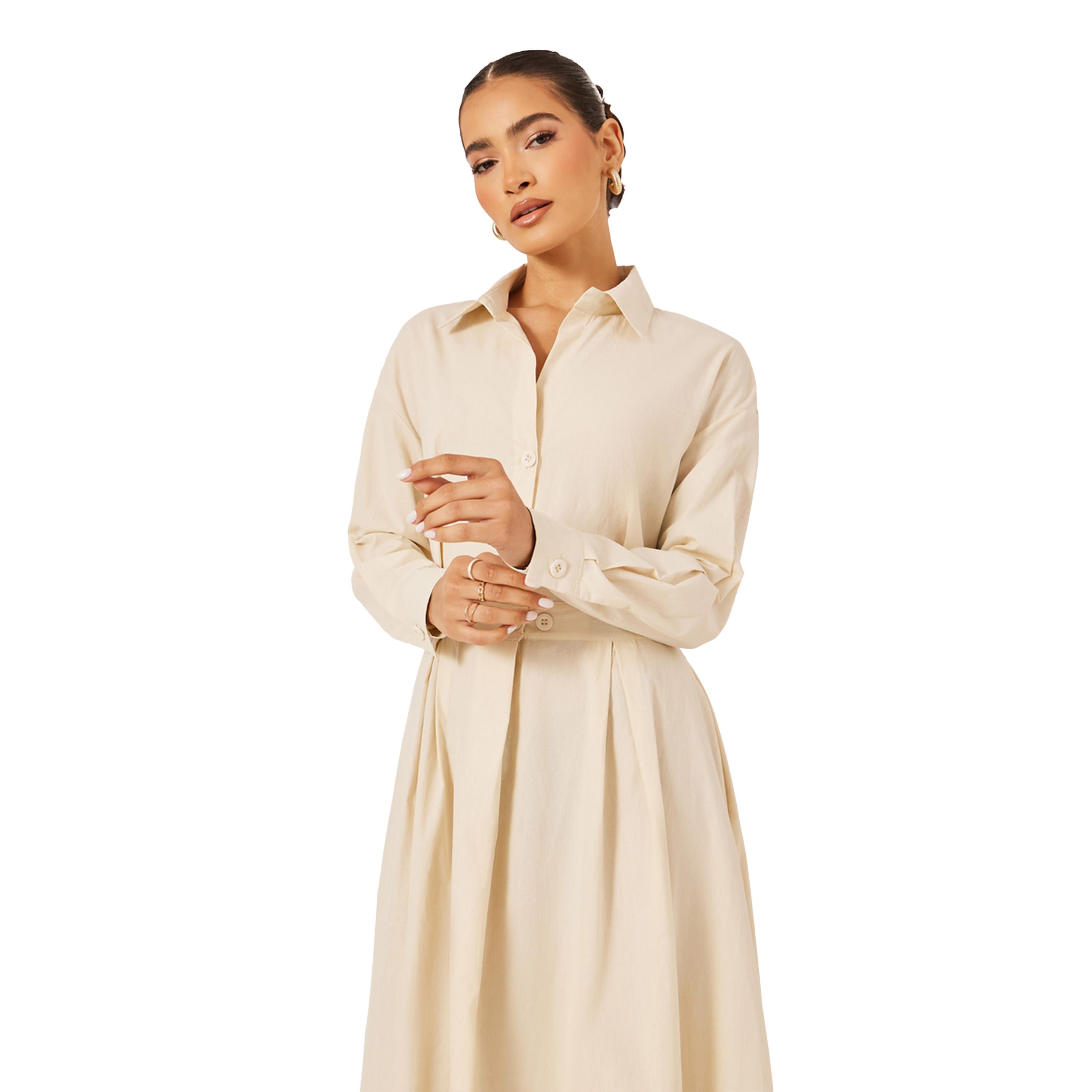 ستايلي - فستان ماكسي بأكمام طويلة وثنيات-women-clothing-dresses-image-3