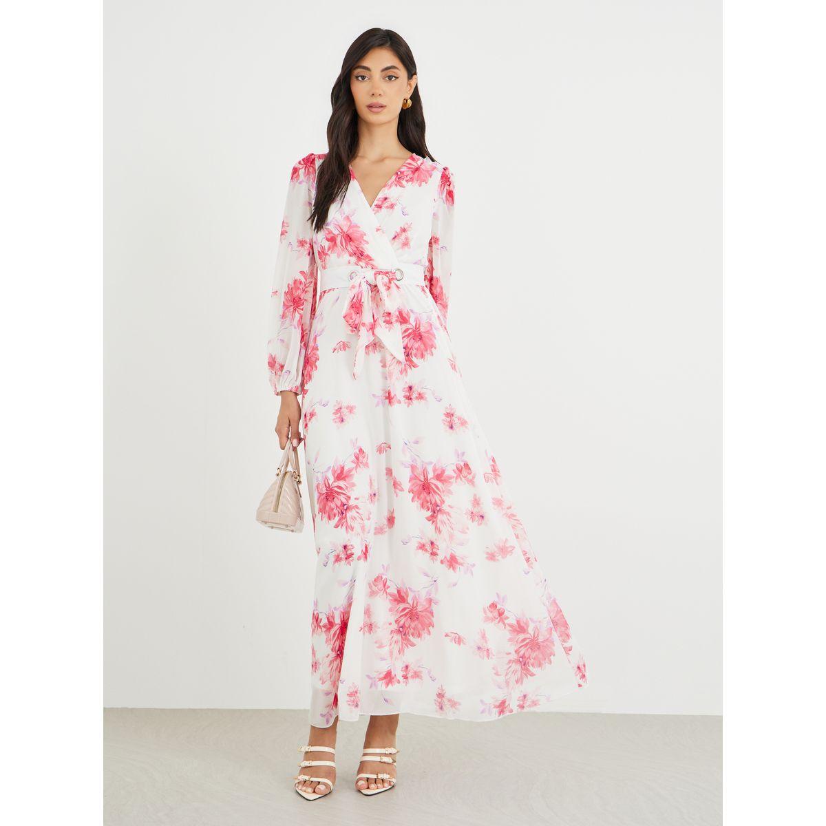 Styli Floral Print V Neck Chiffon A-Line Maxi Dress-women-clothing-dresses-image-2