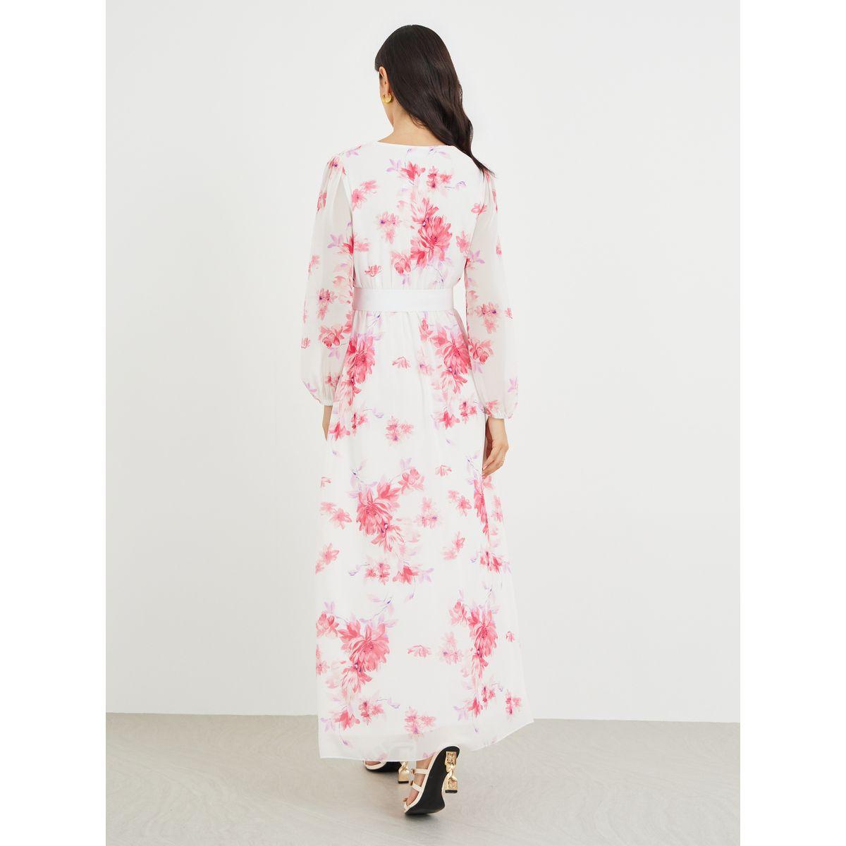 Styli Floral Print V Neck Chiffon A-Line Maxi Dress-women-clothing-dresses-image-5