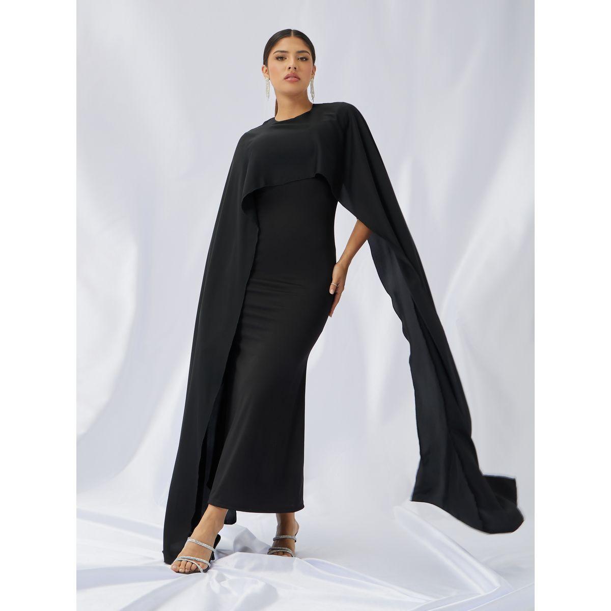 Styli Solid Cape Sleeve Cape Maxi Dress-women-clothing-dresses-image-2