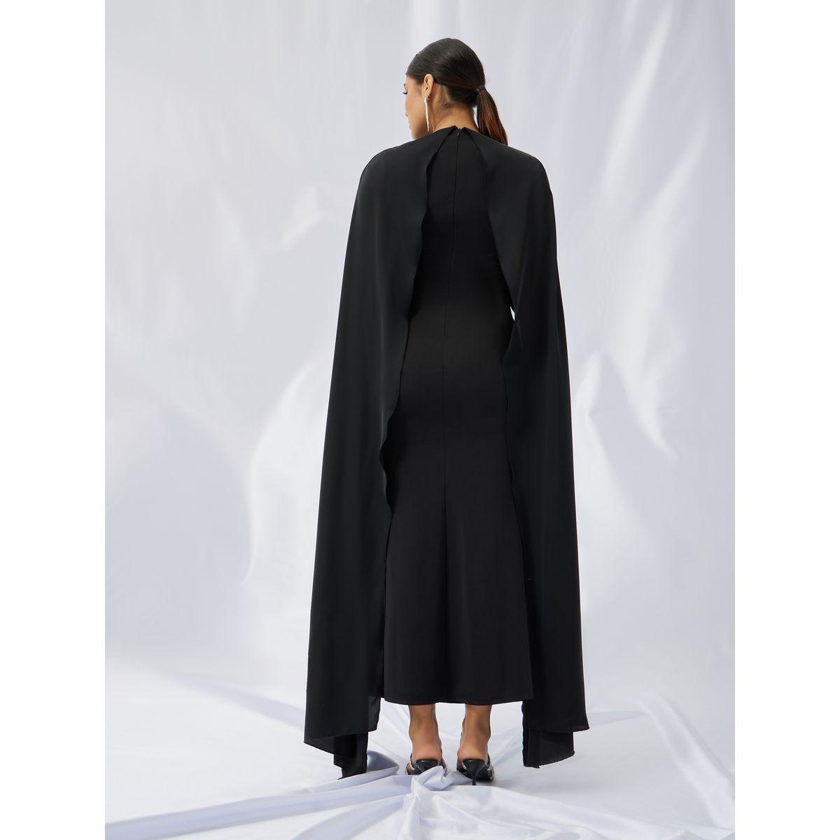 Styli Solid Cape Sleeve Cape Maxi Dress-women-clothing-dresses-image-5