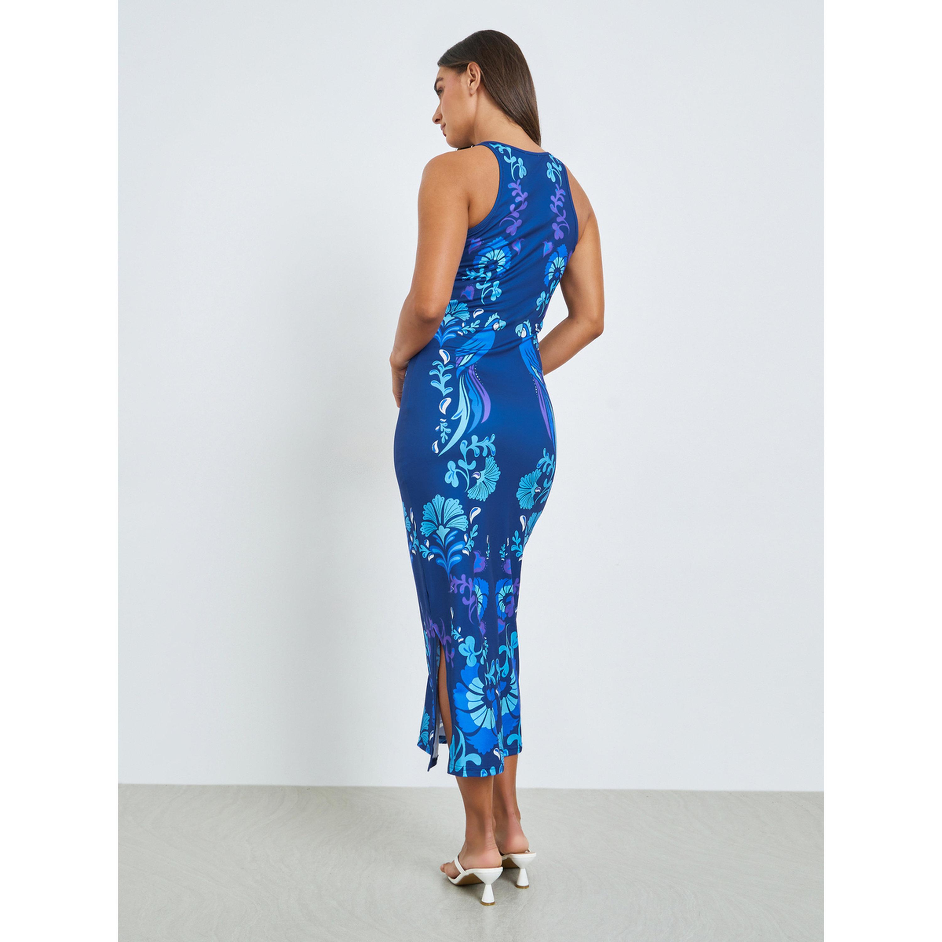 Styli Blue Print Halter Neck Bodycon Midi Dress-women-clothing-dresses-image-4