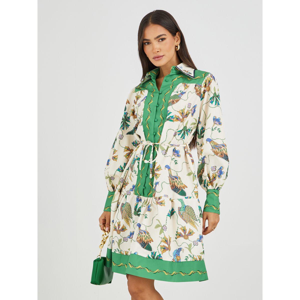 Styli Printed Long Sleeves Shirt Knee-Length Dress-women-clothing-dresses-image-1